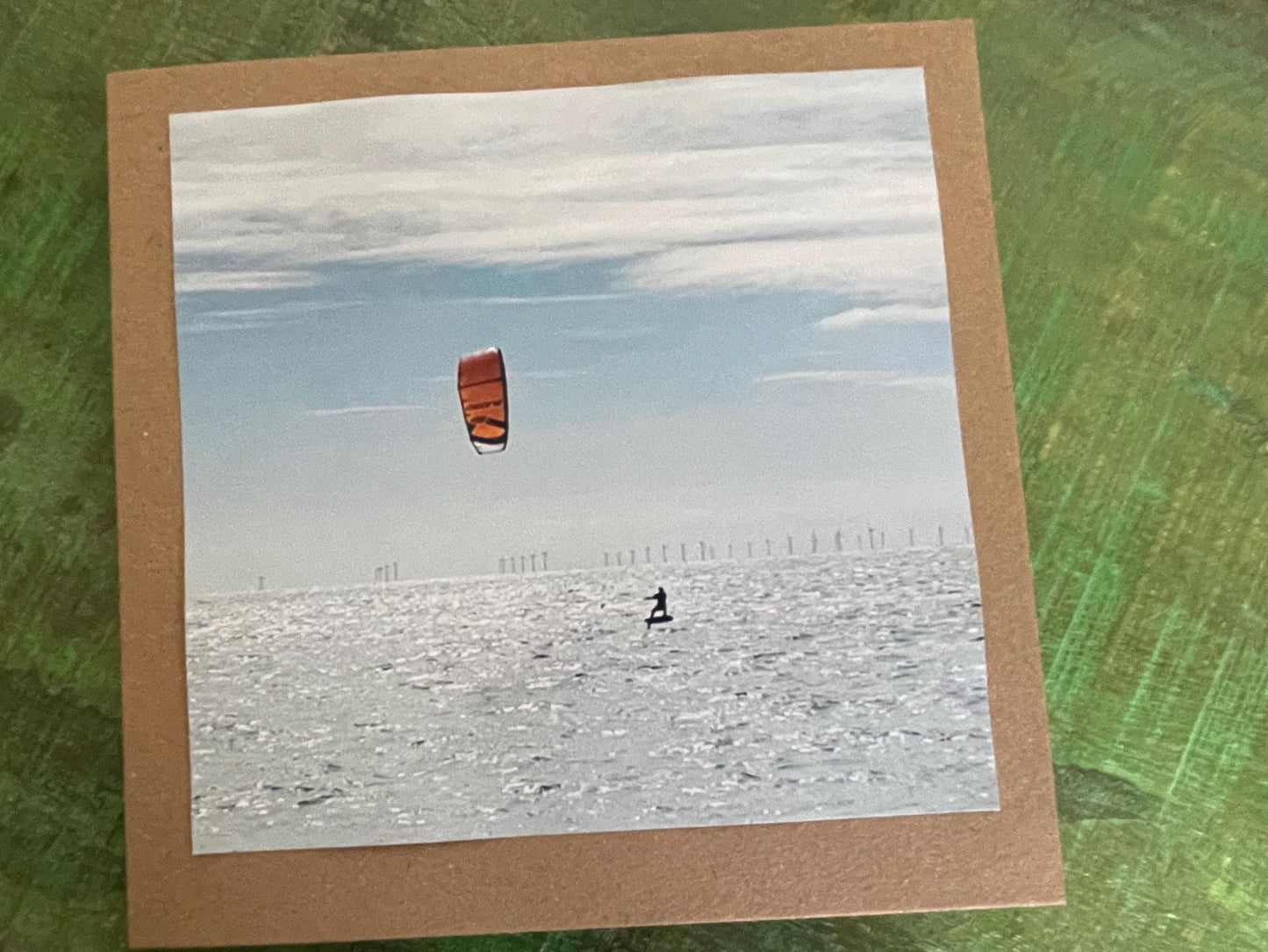 Card for kiteboarder, Handmade card, recycled card, seaside card, kite surf card, windsurf card, eco friendly cards, eco card, recycled card