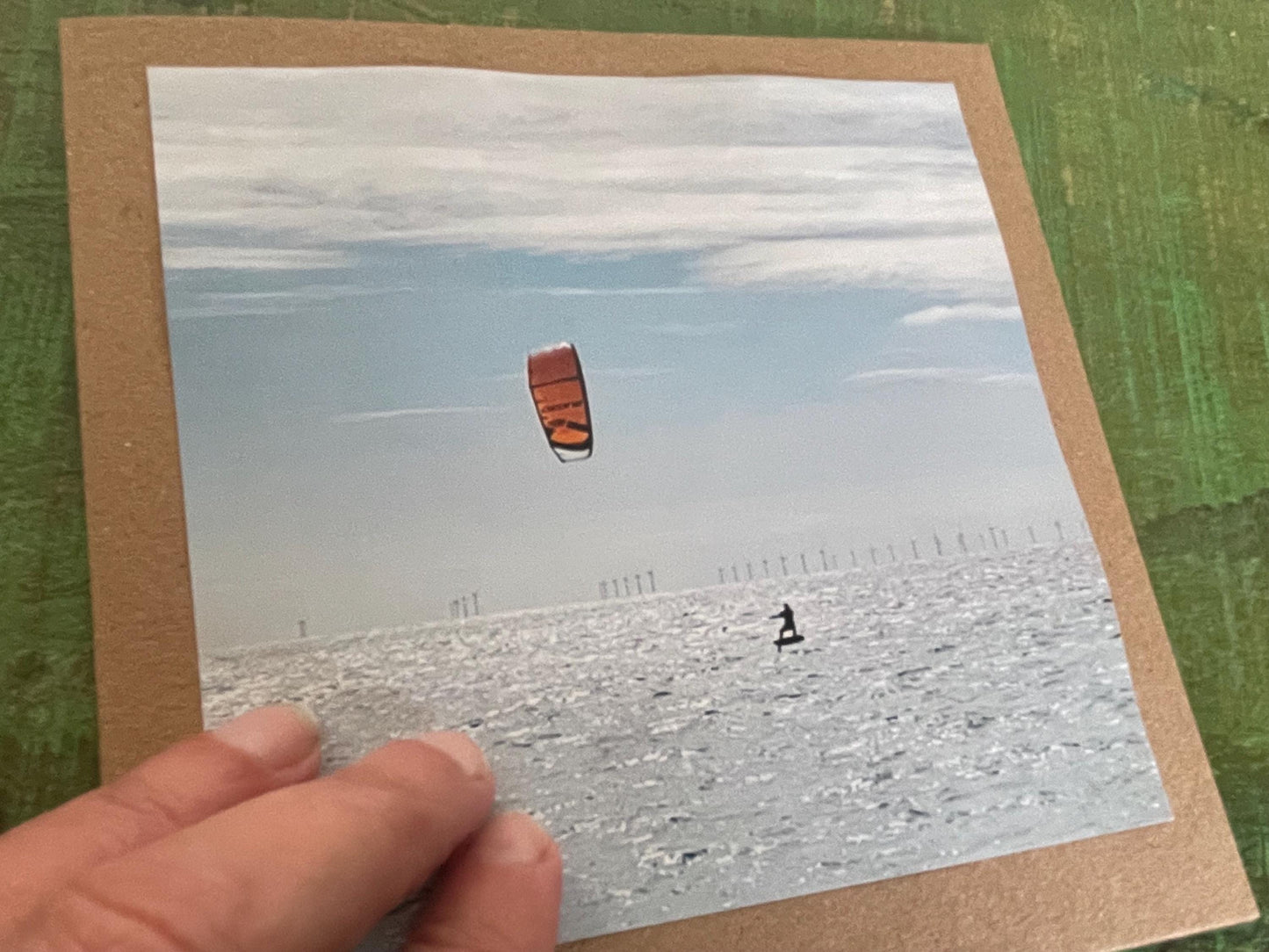Card for kiteboarder, Handmade card, recycled card, seaside card, kite surf card, windsurf card, eco friendly cards, eco card, recycled card