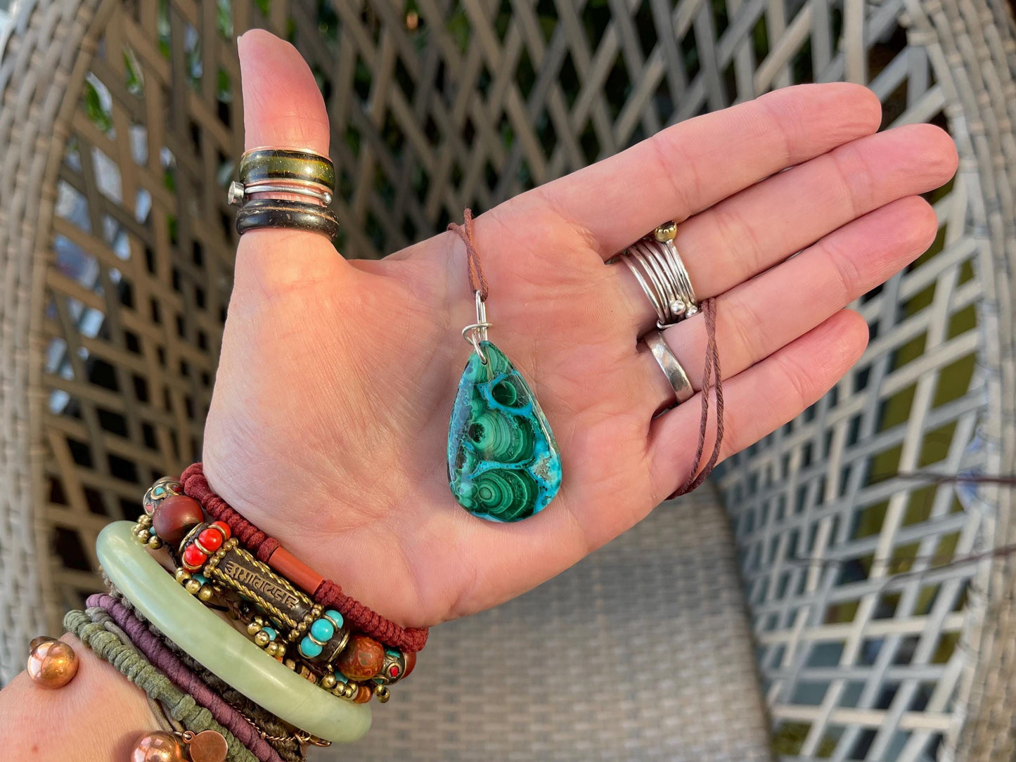 Chrysocolla Malachite necklace, ethical jewellery, bohemian necklace, unusual jewellery, malachite pendant, blue gemstone necklace