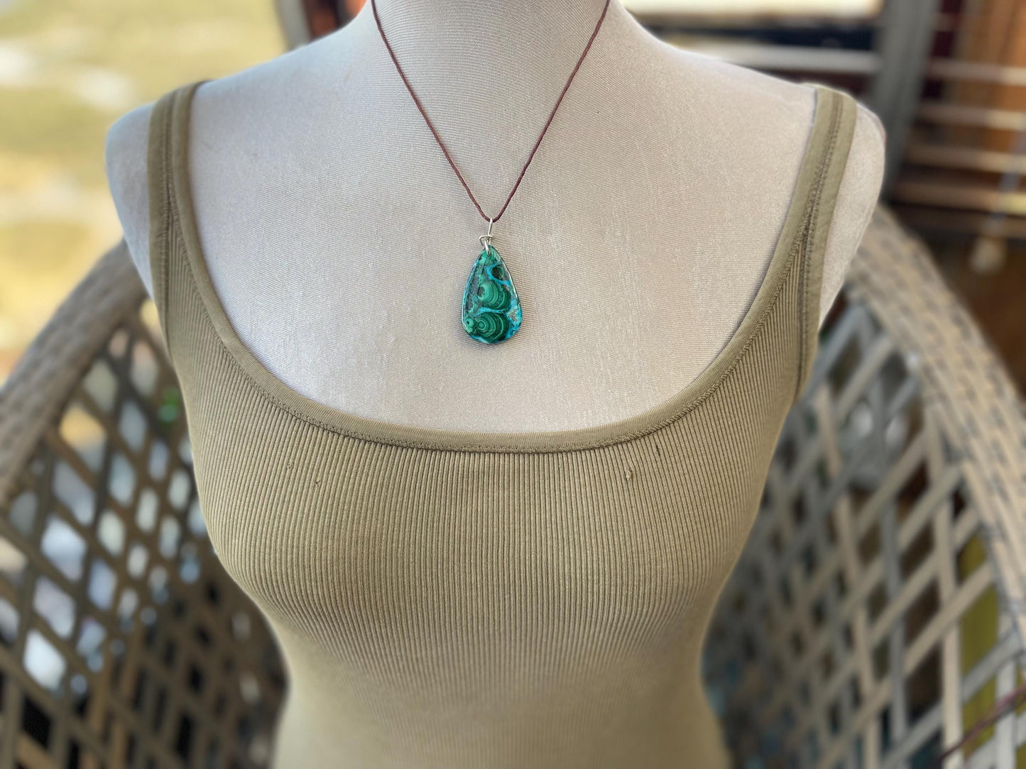 Chrysocolla Malachite necklace, ethical jewellery, bohemian necklace, unusual jewellery, malachite pendant, blue gemstone necklace