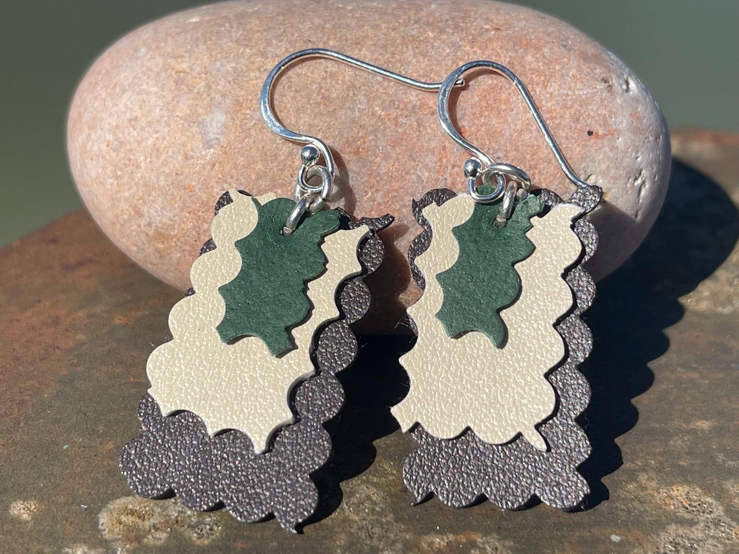 Eco friendly earrings made with sustainable cactus leather. Cruelty free, ethical, sustainable earrings. Eco friendly jewellery.