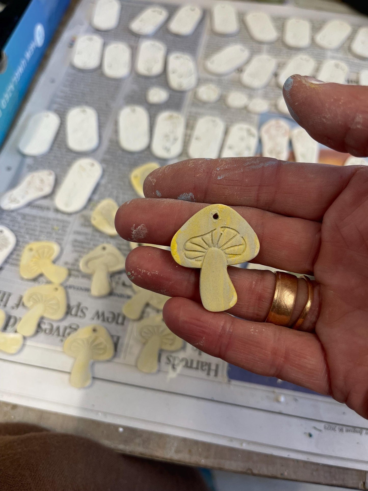 Handmade mushroom necklaces. Eco friendly jewellery. Ethical pendants made with waste clay and burnt recycled copper. Ethical jewellery.