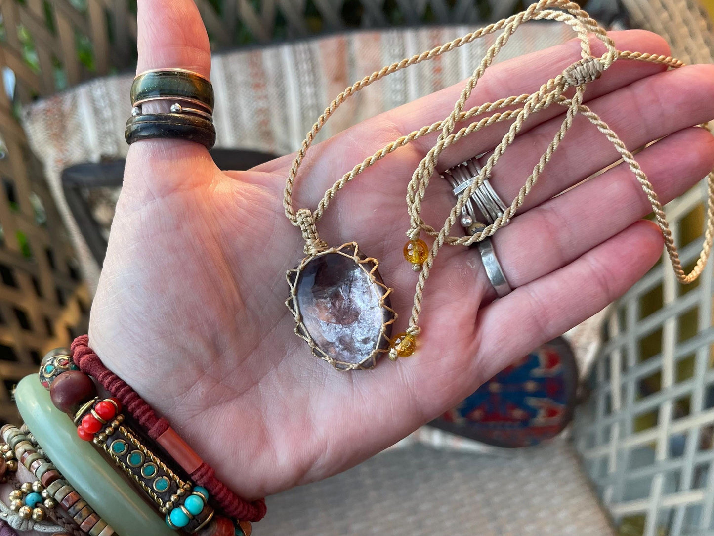 Stunning macrame labradorite necklace on an adjustable cord. Handmade gemstone necklace, boho jewellery. Macrame jewellery. Unique necklace.