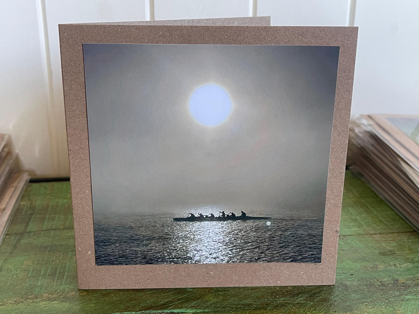 Card for outrigger, Handmade card, recycled card, seaside card, kayak card, water sports card, eco friendly cards, eco card, recycled card