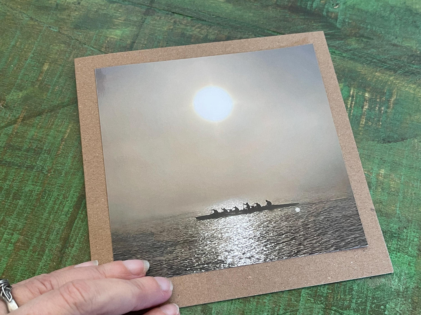 Card for outrigger, Handmade card, recycled card, seaside card, kayak card, water sports card, eco friendly cards, eco card, recycled card