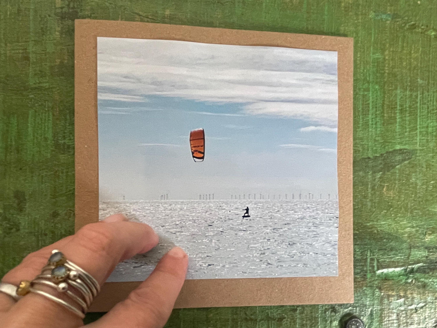 Card for kiteboarder, Handmade card, recycled card, seaside card, kite surf card, windsurf card, eco friendly cards, eco card, recycled card