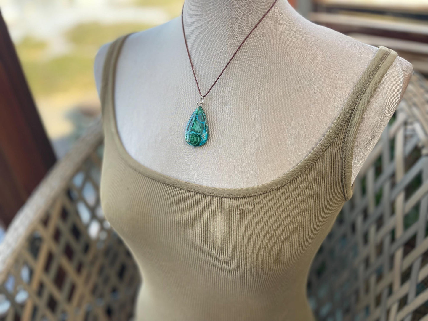 Chrysocolla Malachite necklace, ethical jewellery, bohemian necklace, unusual jewellery, malachite pendant, blue gemstone necklace