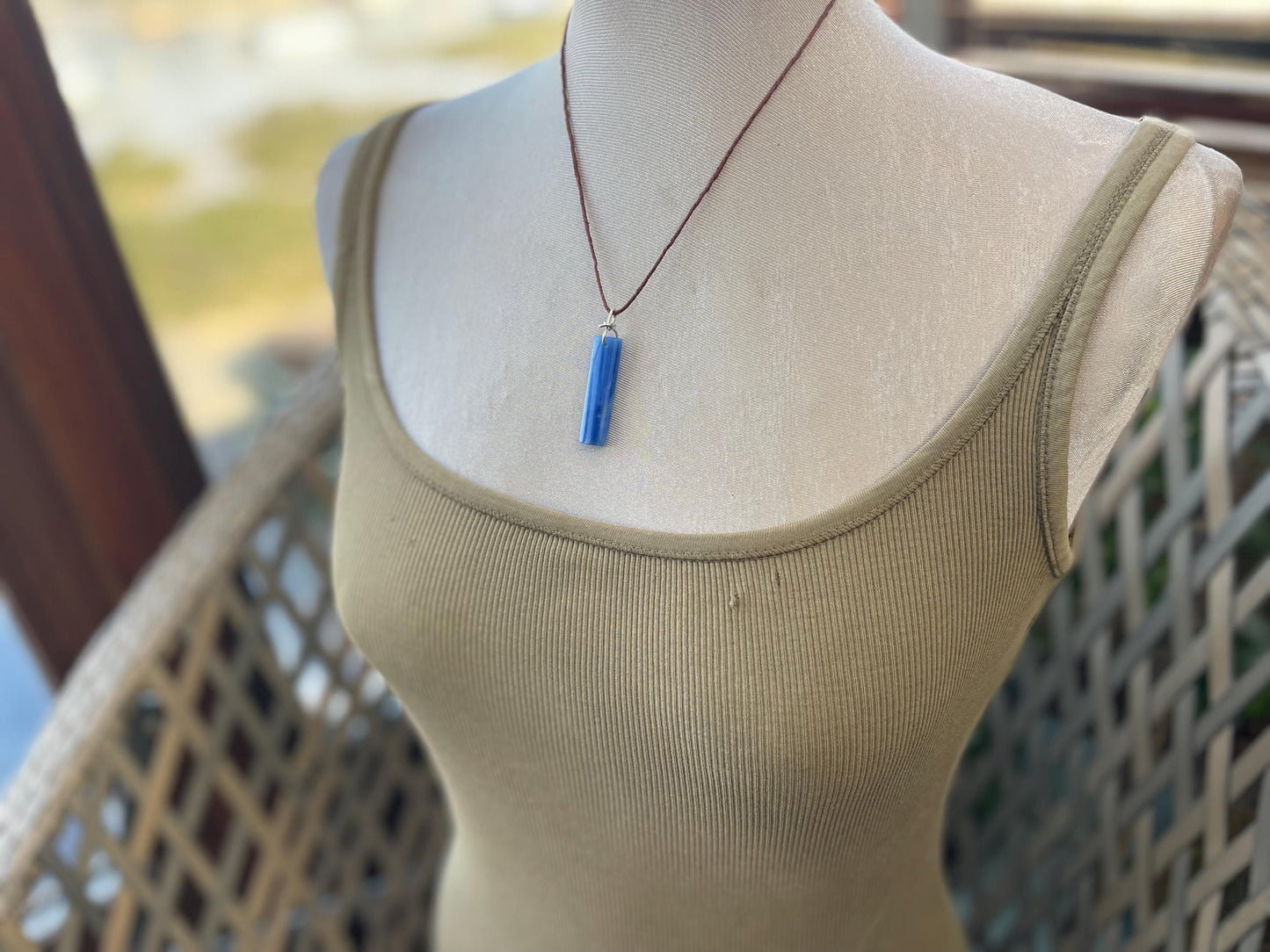 Blue onyx gemstone necklace. Eco friendly blue gemstone pendant. Ethical jewellery, blue jewellery. Handmade onyx jewellery.