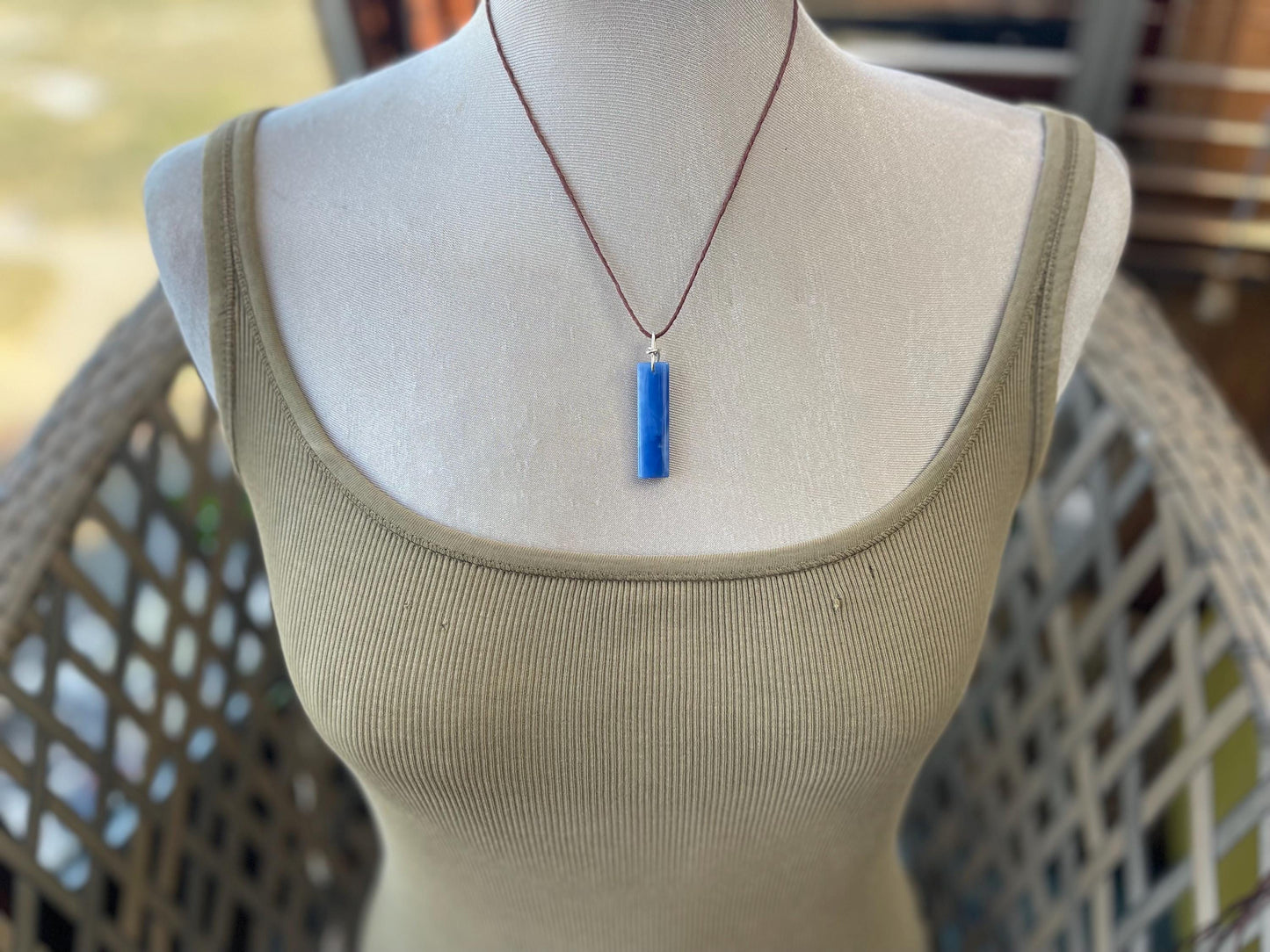 Blue onyx gemstone necklace. Eco friendly blue gemstone pendant. Ethical jewellery, blue jewellery. Handmade onyx jewellery.