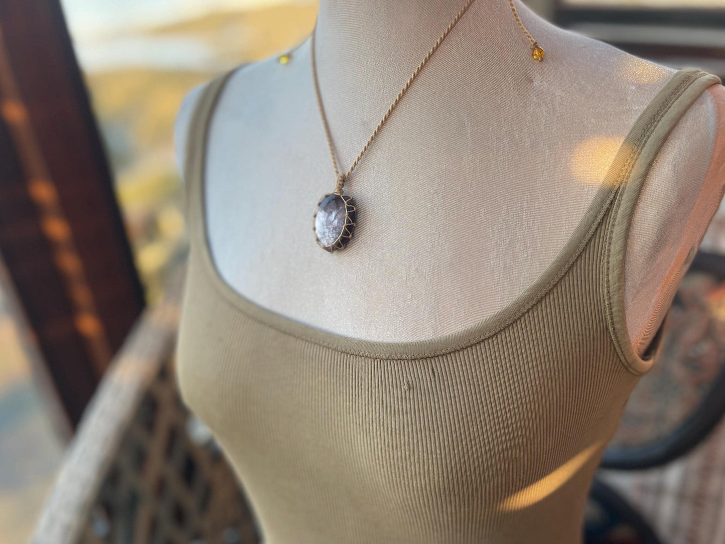 Stunning macrame labradorite necklace on an adjustable cord. Handmade gemstone necklace, boho jewellery. Macrame jewellery. Unique necklace.