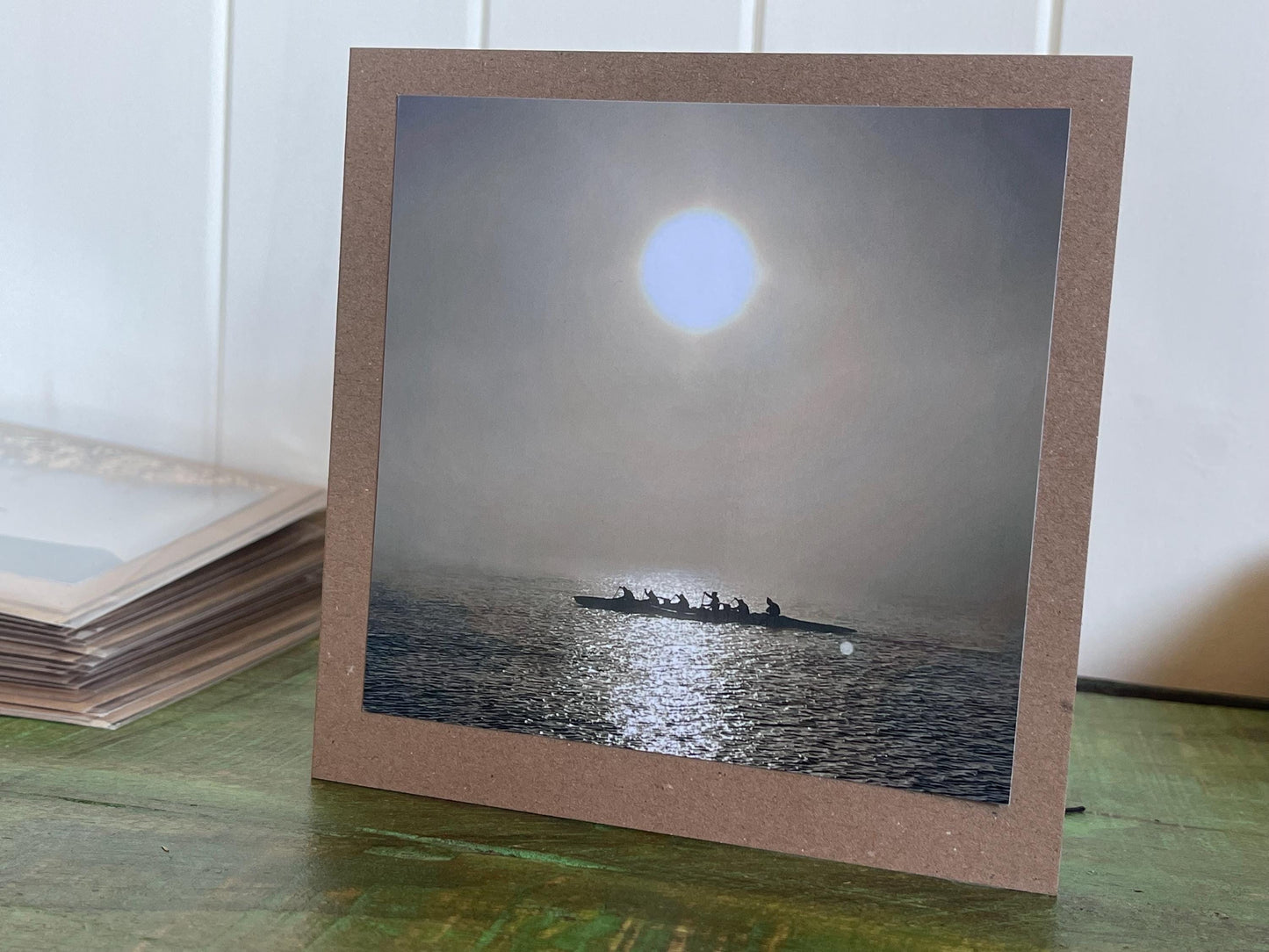 Card for outrigger, Handmade card, recycled card, seaside card, kayak card, water sports card, eco friendly cards, eco card, recycled card