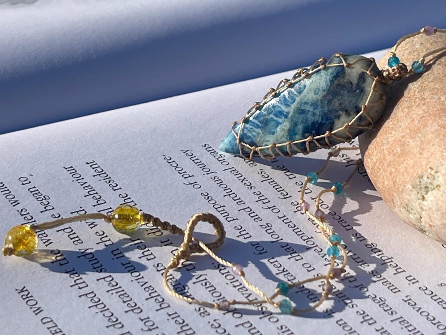 Stunning pietersite gemstone necklace, citrine pendant. Handmade gemstone necklace, boho jewellery. Macrame jewellery. Unique necklace.