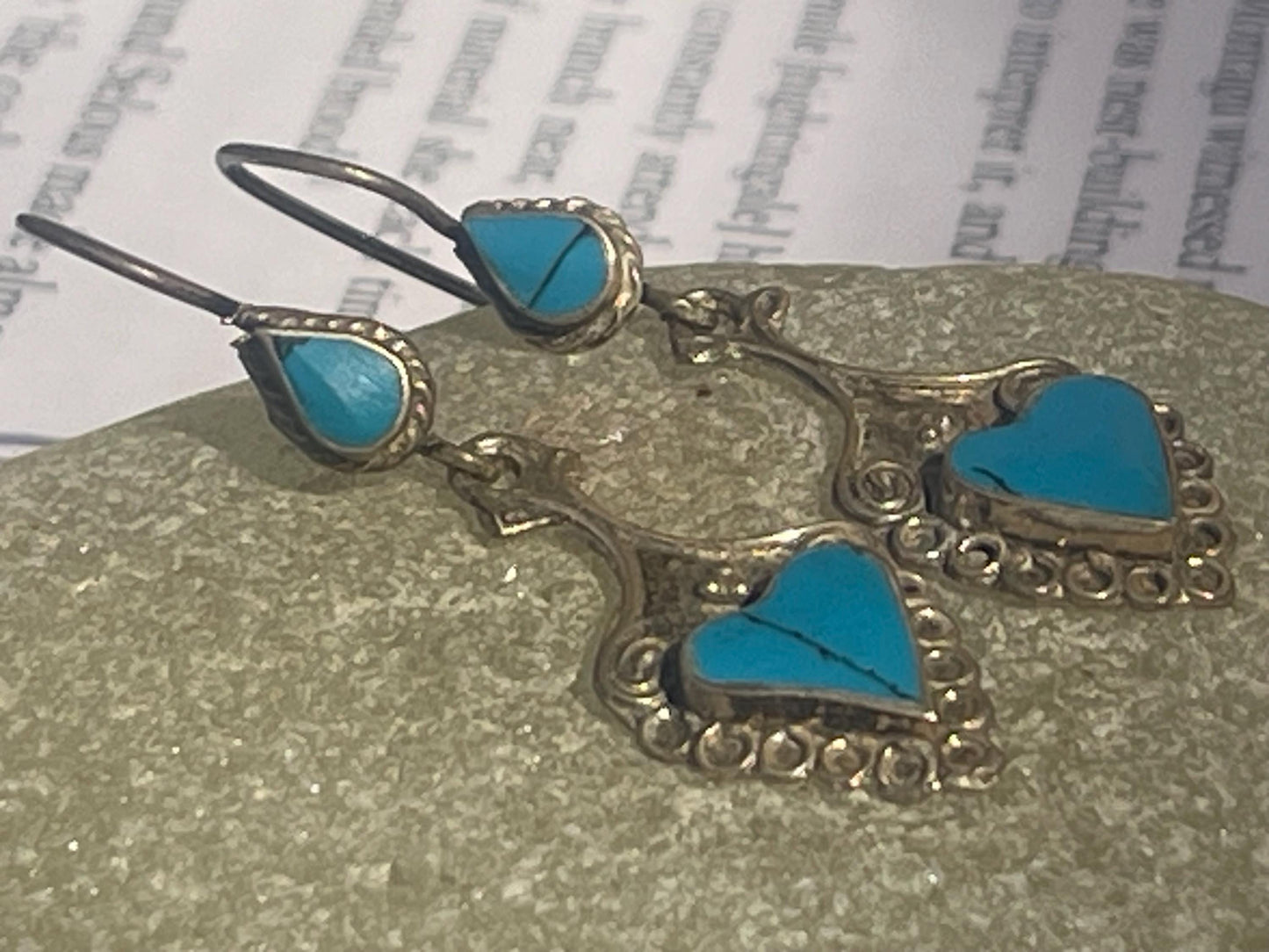 Vintage heart earrings, silver heart jewellery, blue hearts, ethical jewellery, gypsy earrings. Eco friendly jewellery. Ethical jewellery.