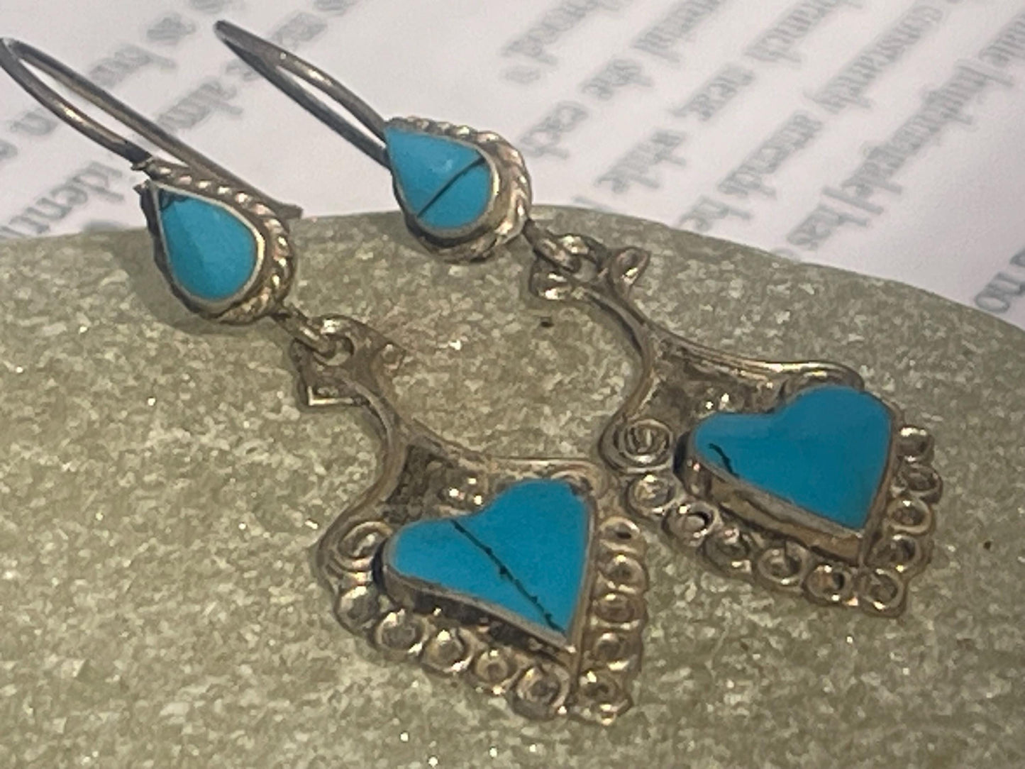 Vintage heart earrings, silver heart jewellery, blue hearts, ethical jewellery, gypsy earrings. Eco friendly jewellery. Ethical jewellery.