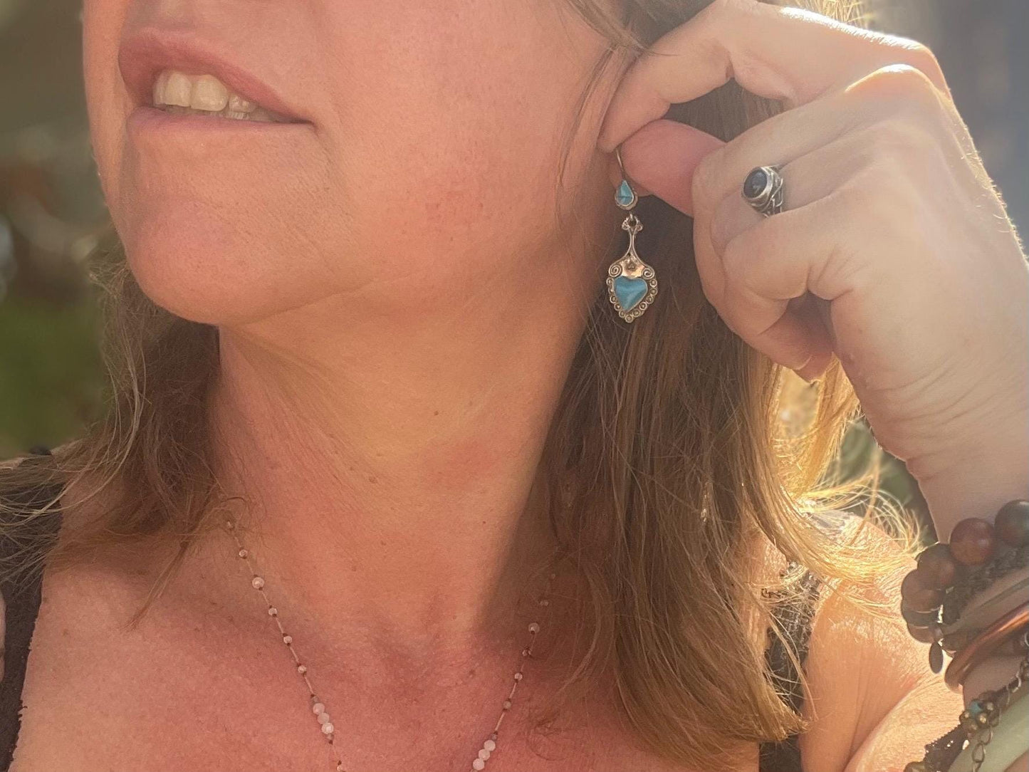Vintage heart earrings, silver heart jewellery, blue hearts, ethical jewellery, gypsy earrings. Eco friendly jewellery. Ethical jewellery.