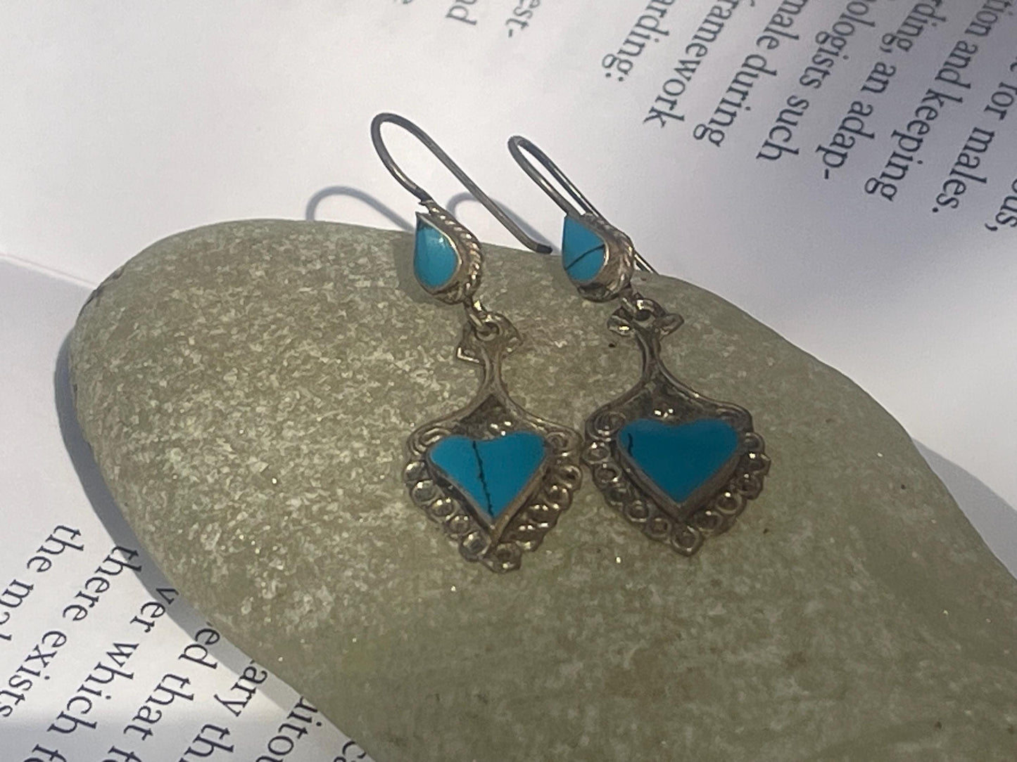 Vintage heart earrings, silver heart jewellery, blue hearts, ethical jewellery, gypsy earrings. Eco friendly jewellery. Ethical jewellery.