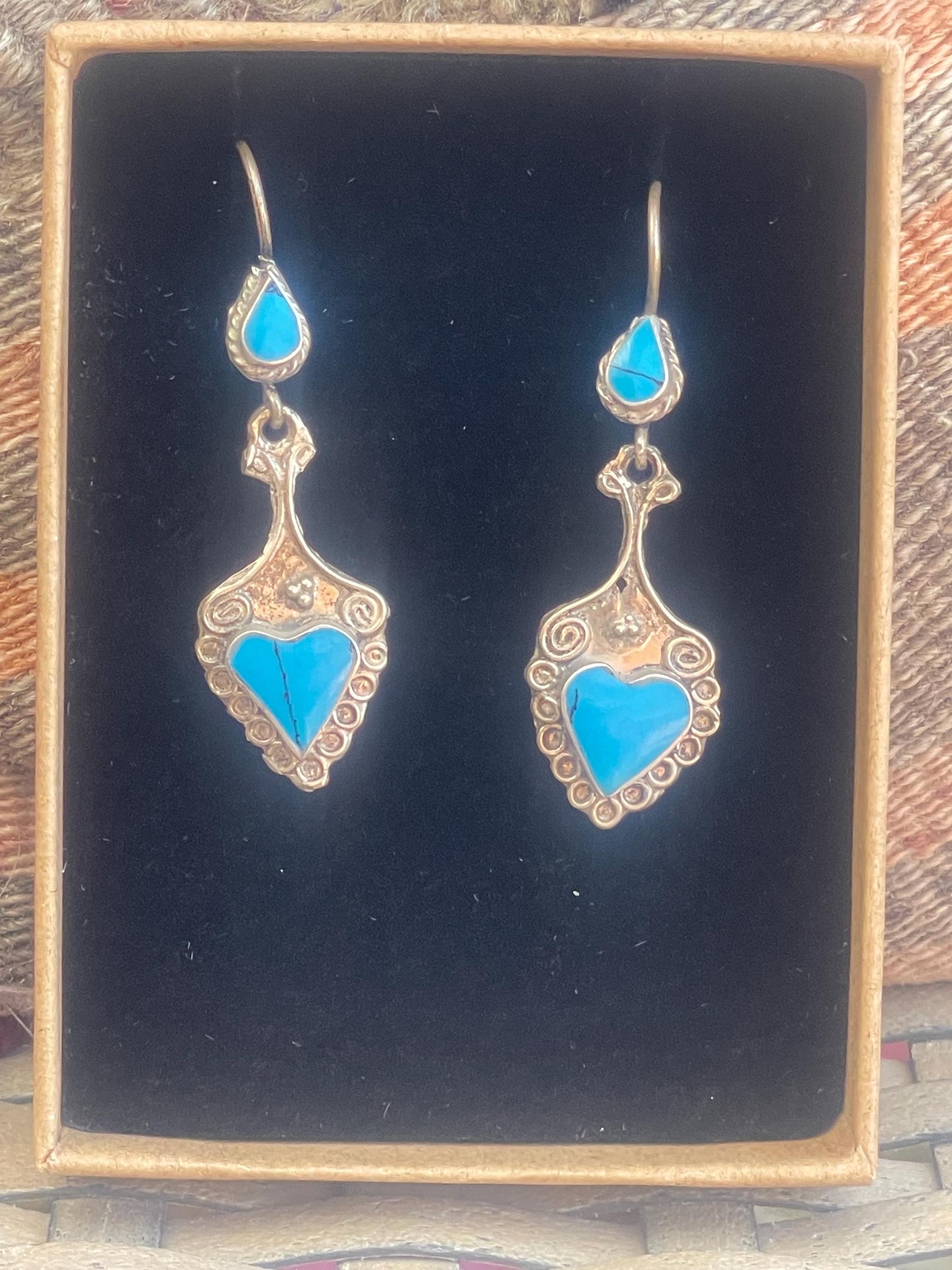 Vintage heart earrings, silver heart jewellery, blue hearts, ethical jewellery, gypsy earrings. Eco friendly jewellery. Ethical jewellery.