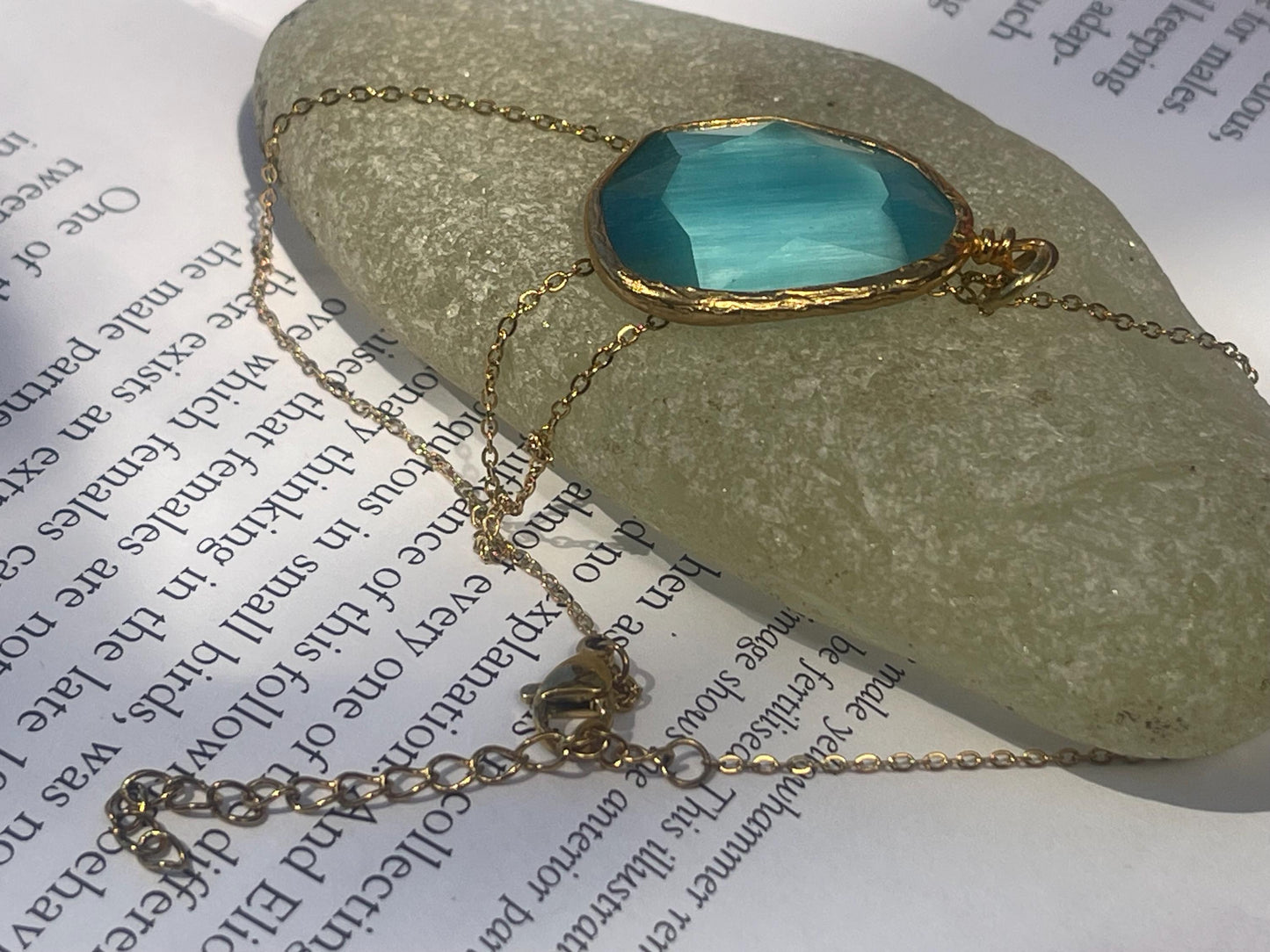 Stunning blue necklace on a recycled adjustable chain. Unusual and beautiful jewellery. Ethical, sustainable and eco friendly.
