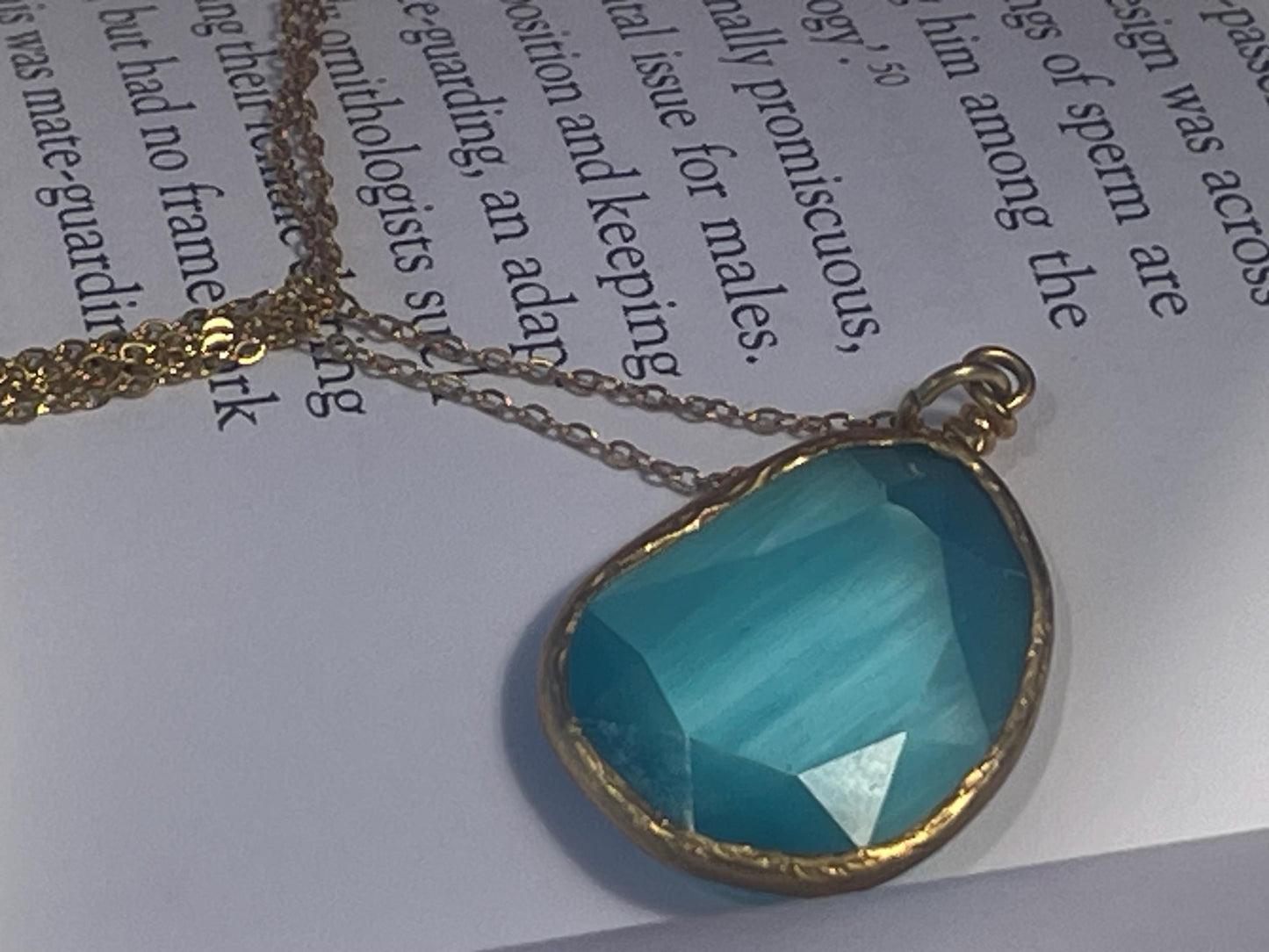Stunning blue necklace on a recycled adjustable chain. Unusual and beautiful jewellery. Ethical, sustainable and eco friendly.