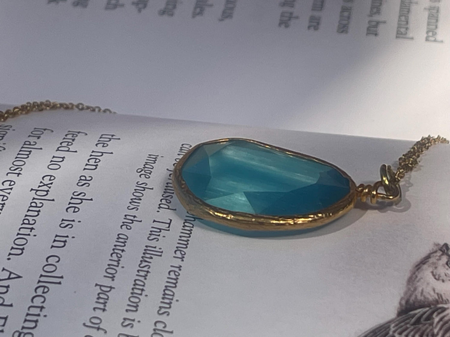 Stunning blue necklace on a recycled adjustable chain. Unusual and beautiful jewellery. Ethical, sustainable and eco friendly.