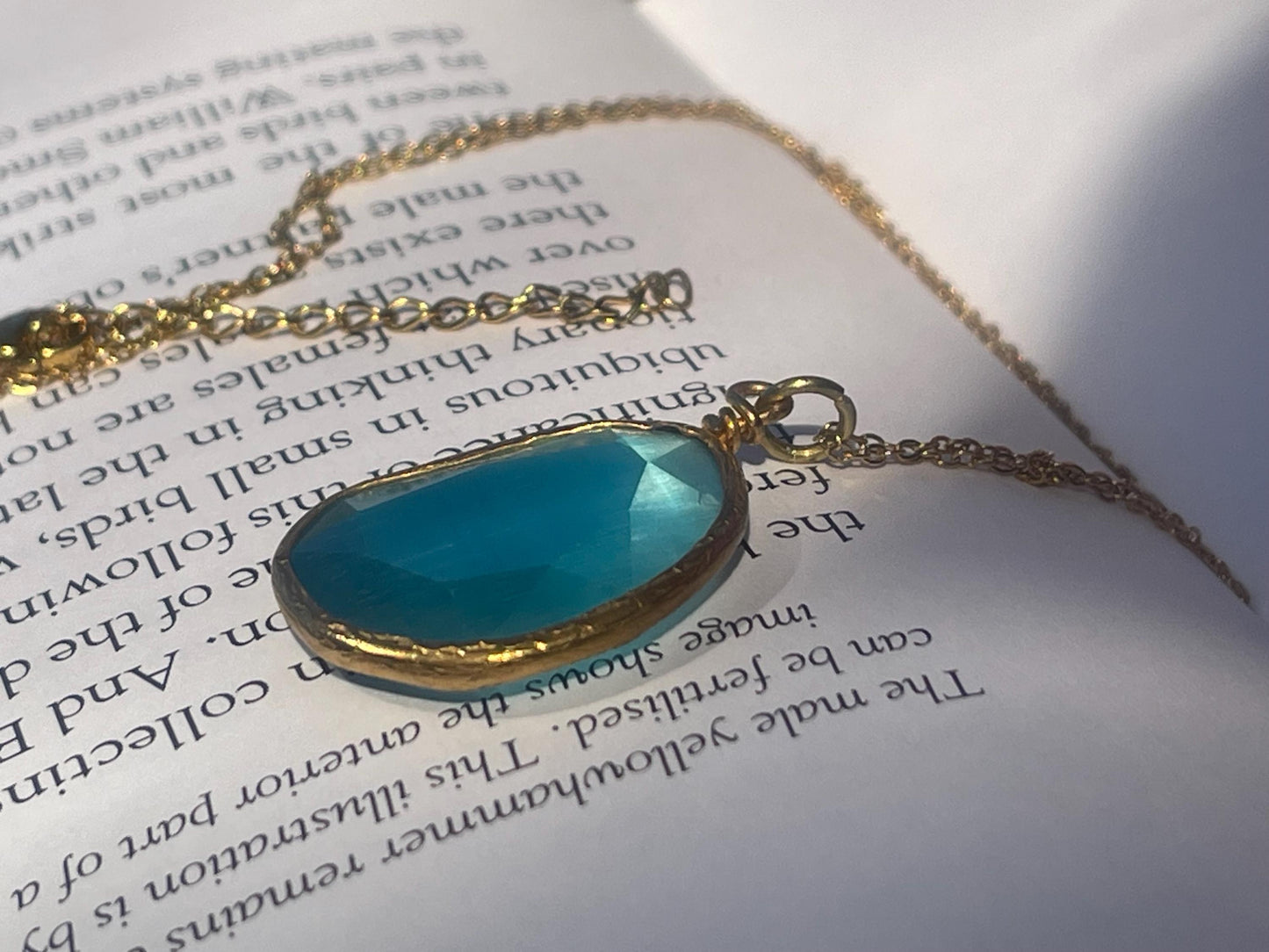 Stunning blue necklace on a recycled adjustable chain. Unusual and beautiful jewellery. Ethical, sustainable and eco friendly.