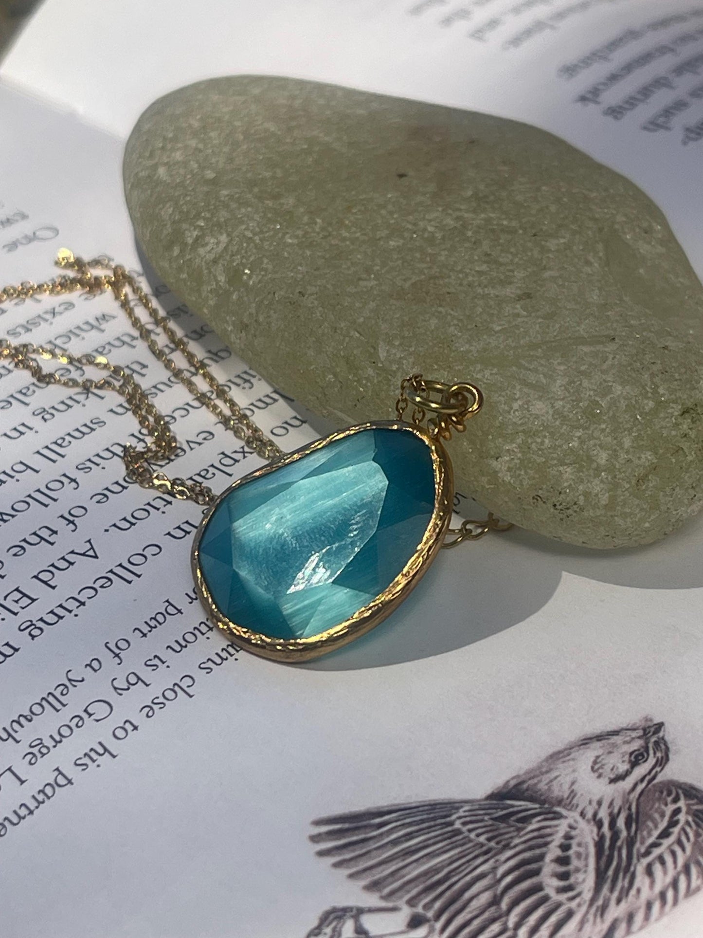Stunning blue necklace on a recycled adjustable chain. Unusual and beautiful jewellery. Ethical, sustainable and eco friendly.