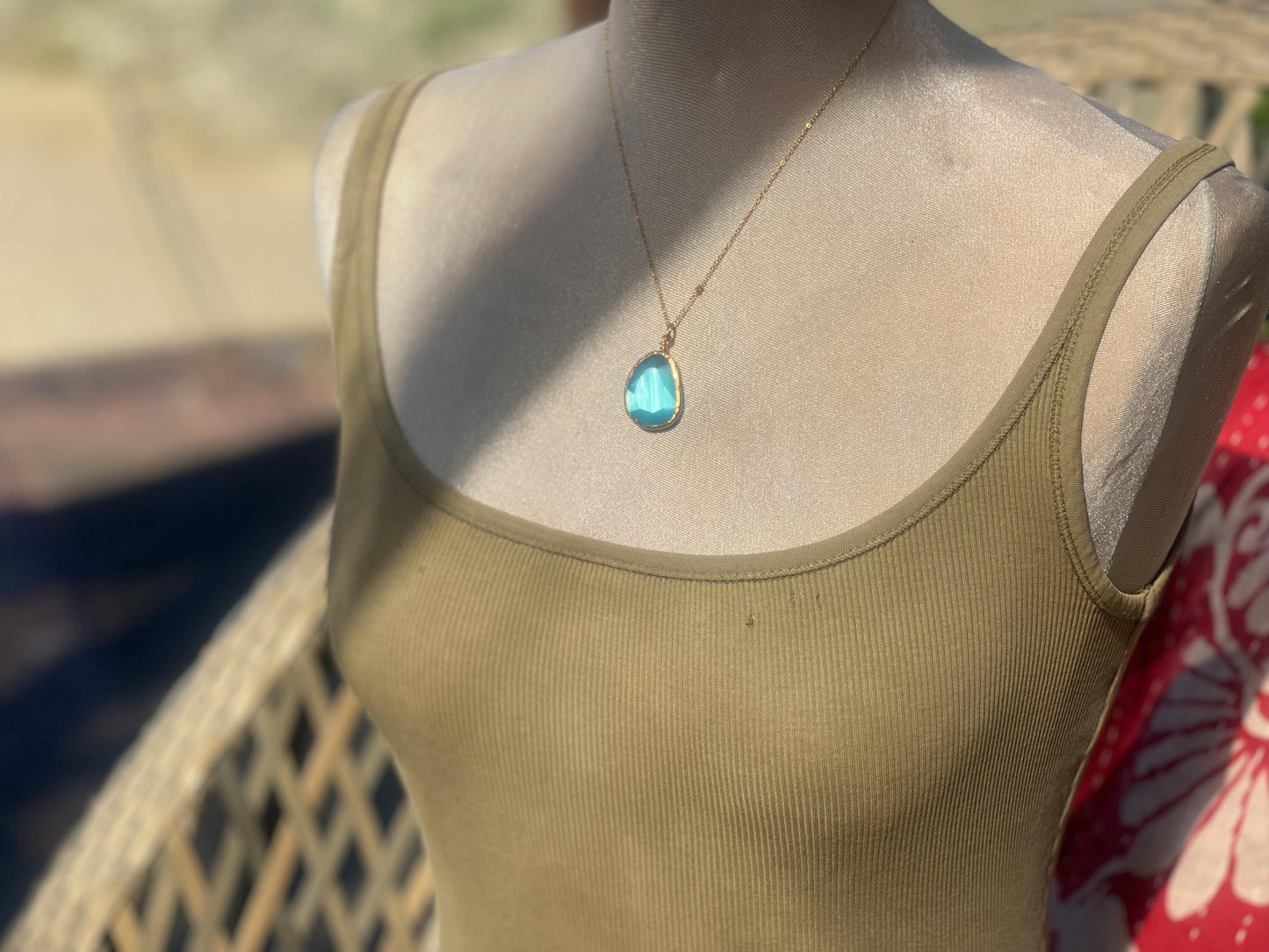 Stunning blue necklace on a recycled adjustable chain. Unusual and beautiful jewellery. Ethical, sustainable and eco friendly.