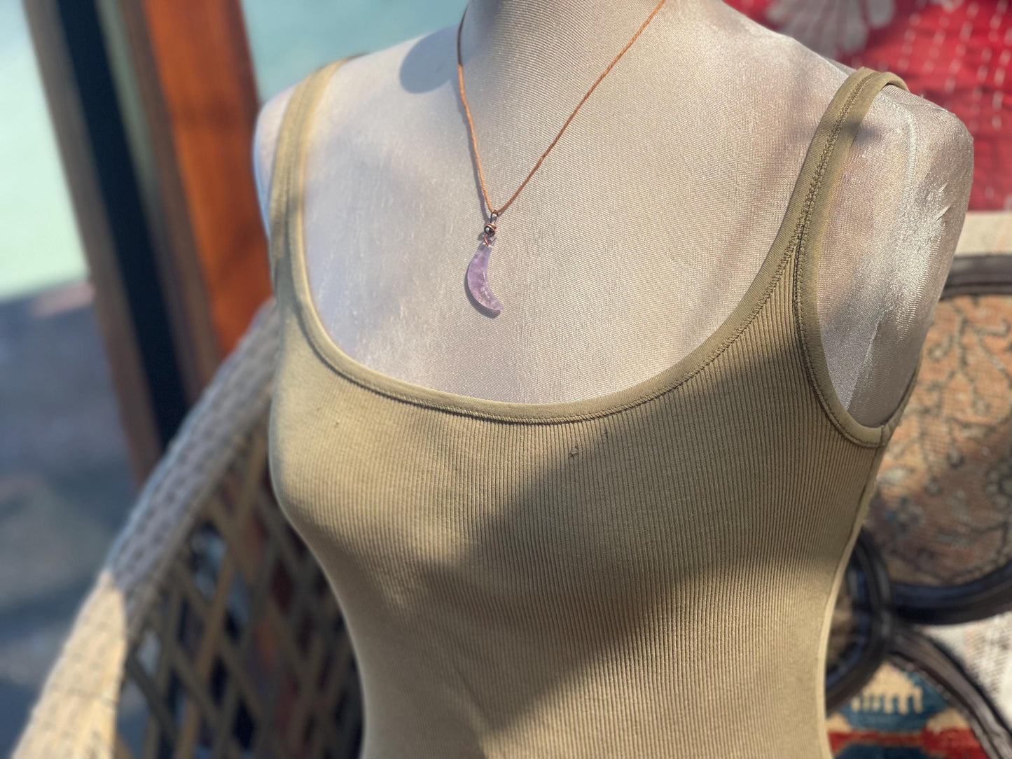 Amethyst moon pendants, amethyst necklace, amethyst jewellery, moon necklaces, boho necklace, ethical jewellery. Eco friendly jewellery.