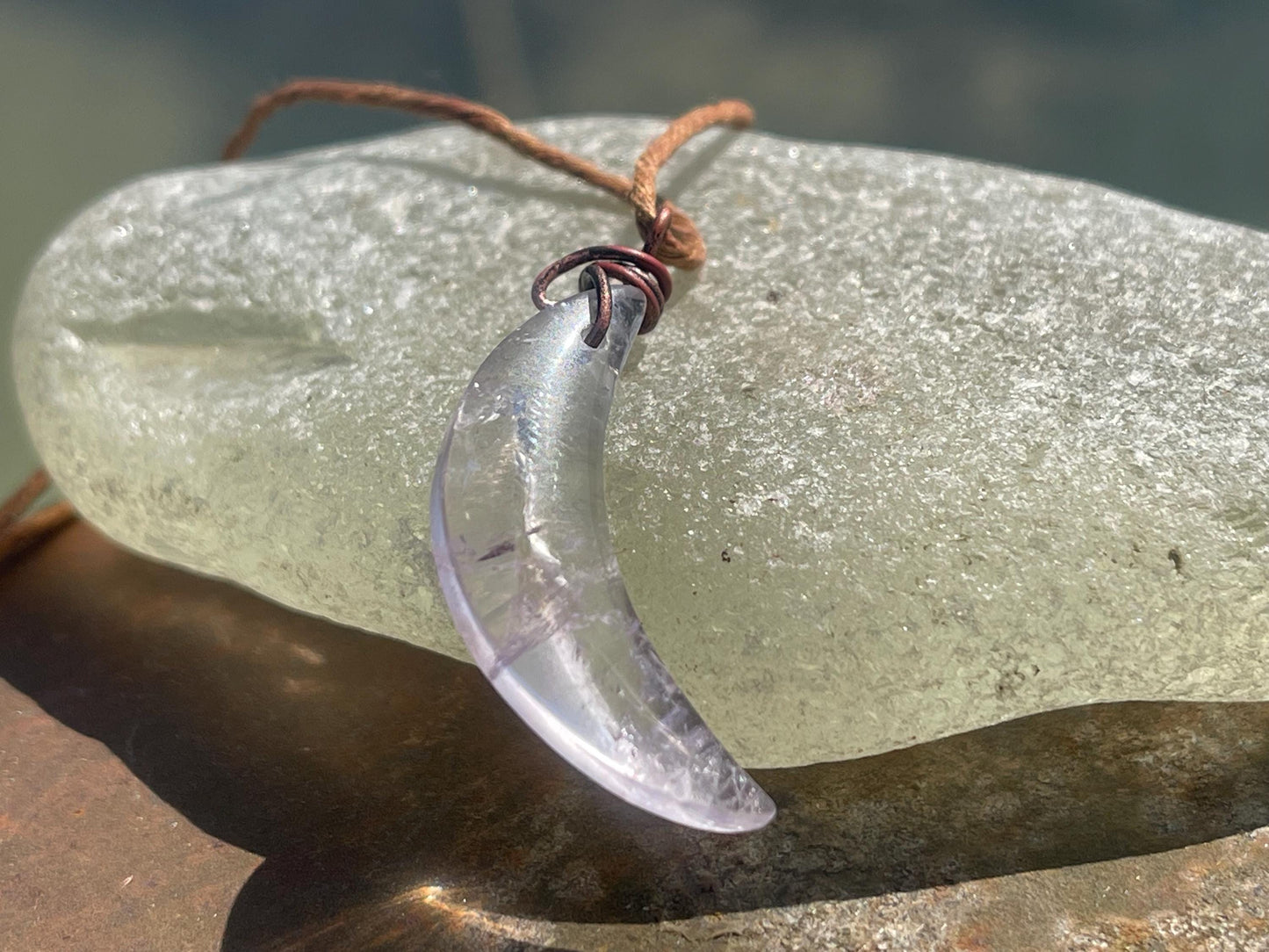 Amethyst moon pendants, amethyst necklace, amethyst jewellery, moon necklaces, boho necklace, ethical jewellery. Eco friendly jewellery.