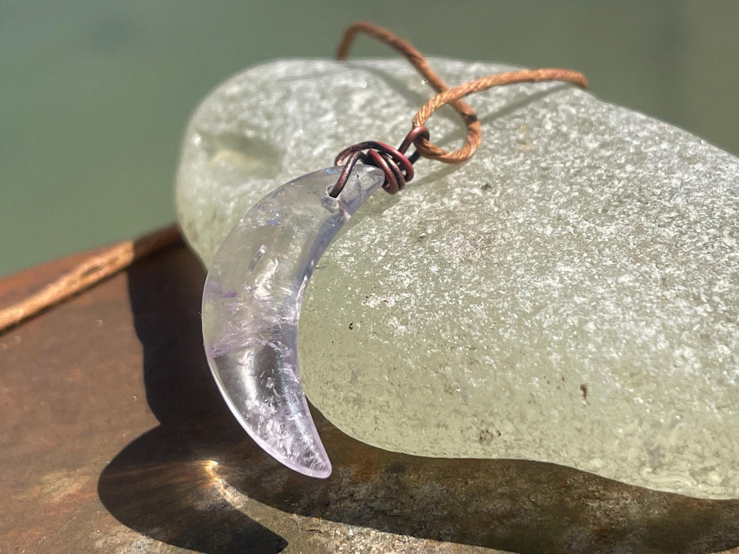 Amethyst moon pendants, amethyst necklace, amethyst jewellery, moon necklaces, boho necklace, ethical jewellery. Eco friendly jewellery.