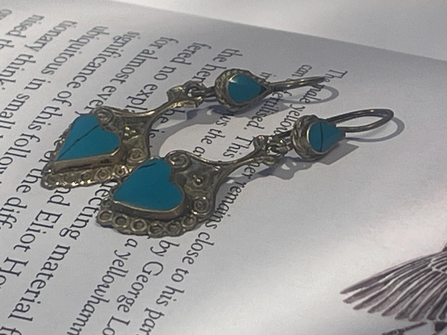 Vintage heart earrings, silver heart jewellery, blue hearts, ethical jewellery, gypsy earrings. Eco friendly jewellery. Ethical jewellery.