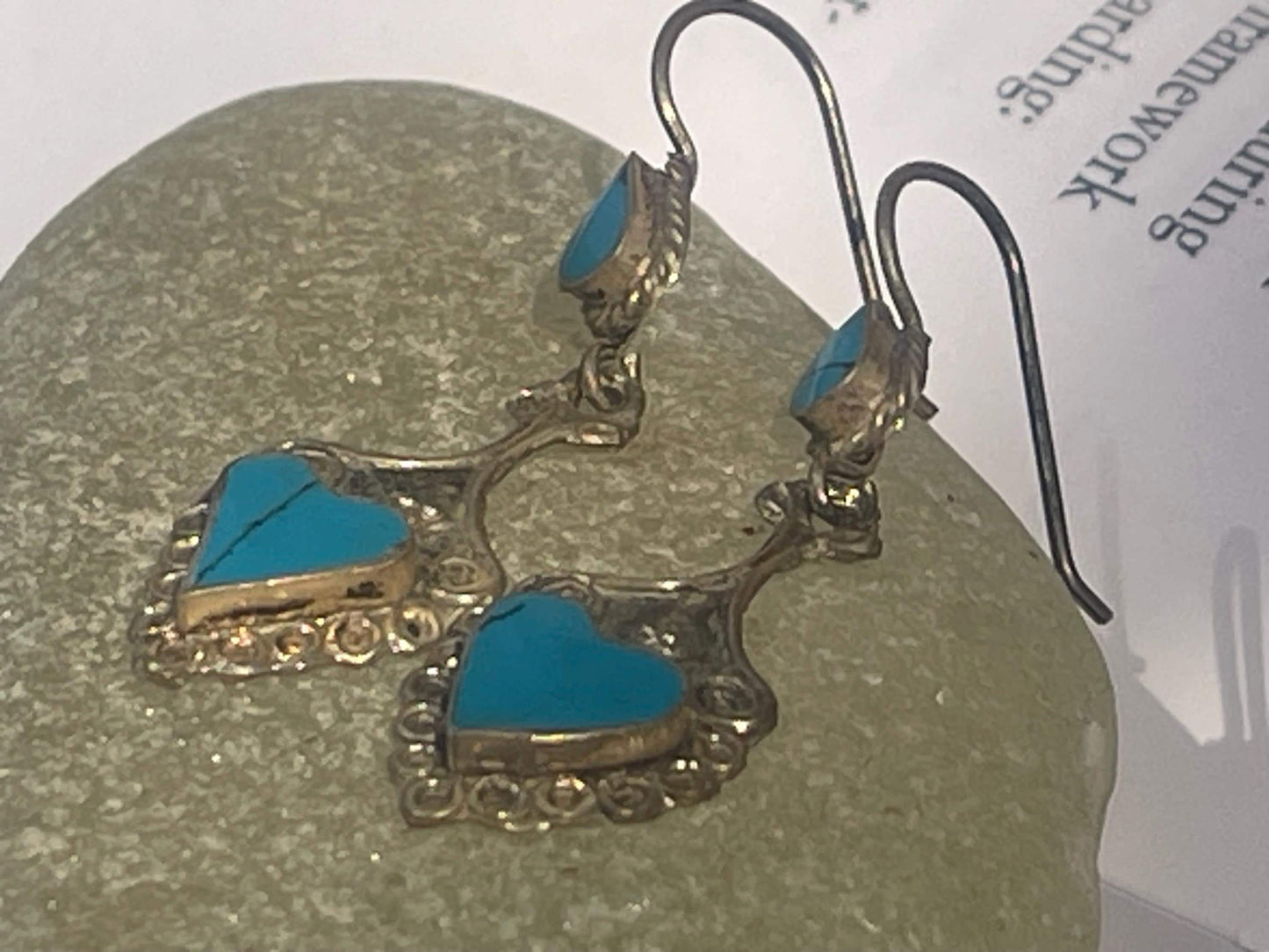 Vintage heart earrings, silver heart jewellery, blue hearts, ethical jewellery, gypsy earrings. Eco friendly jewellery. Ethical jewellery.