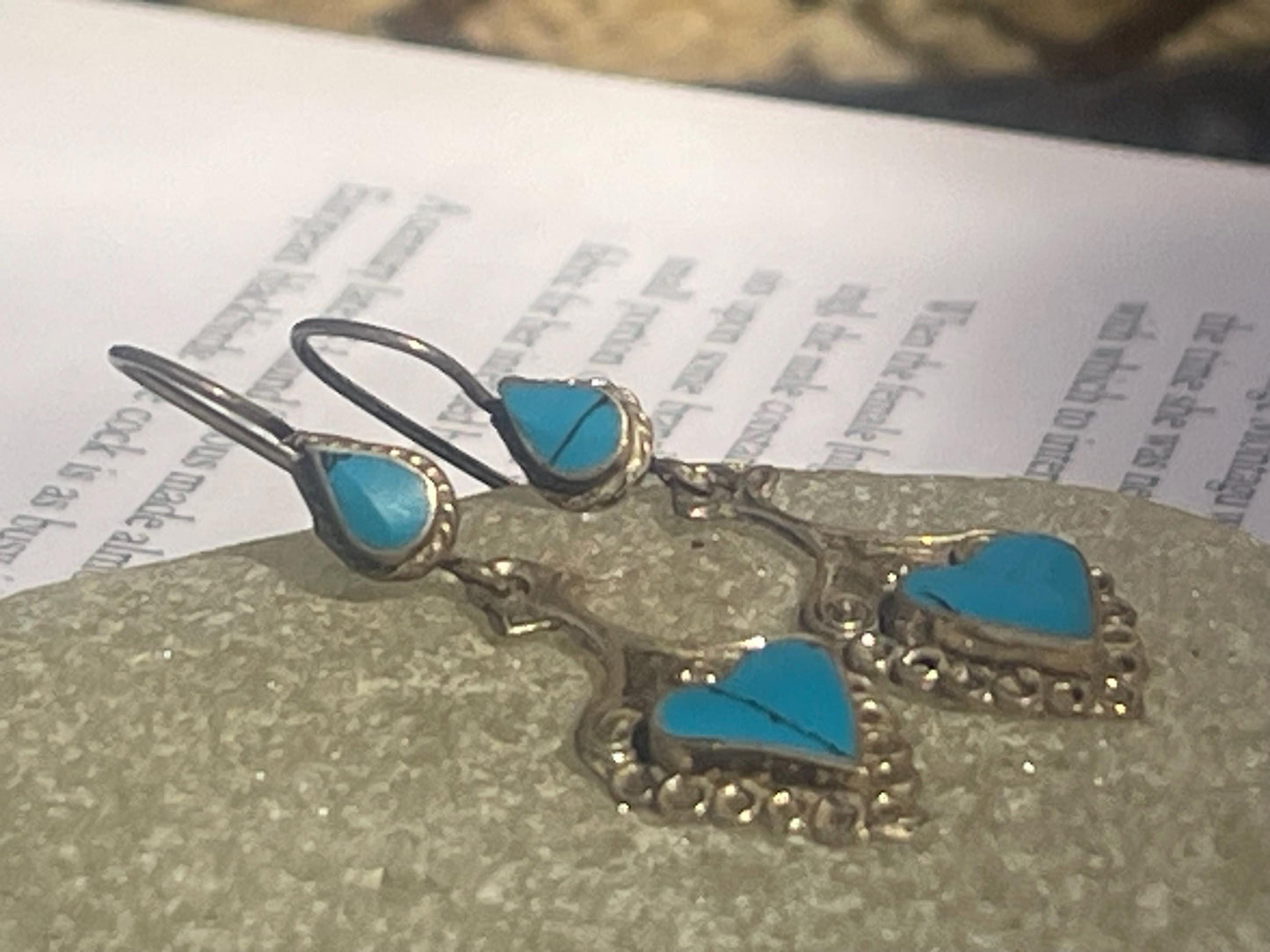 Vintage heart earrings, silver heart jewellery, blue hearts, ethical jewellery, gypsy earrings. Eco friendly jewellery. Ethical jewellery.