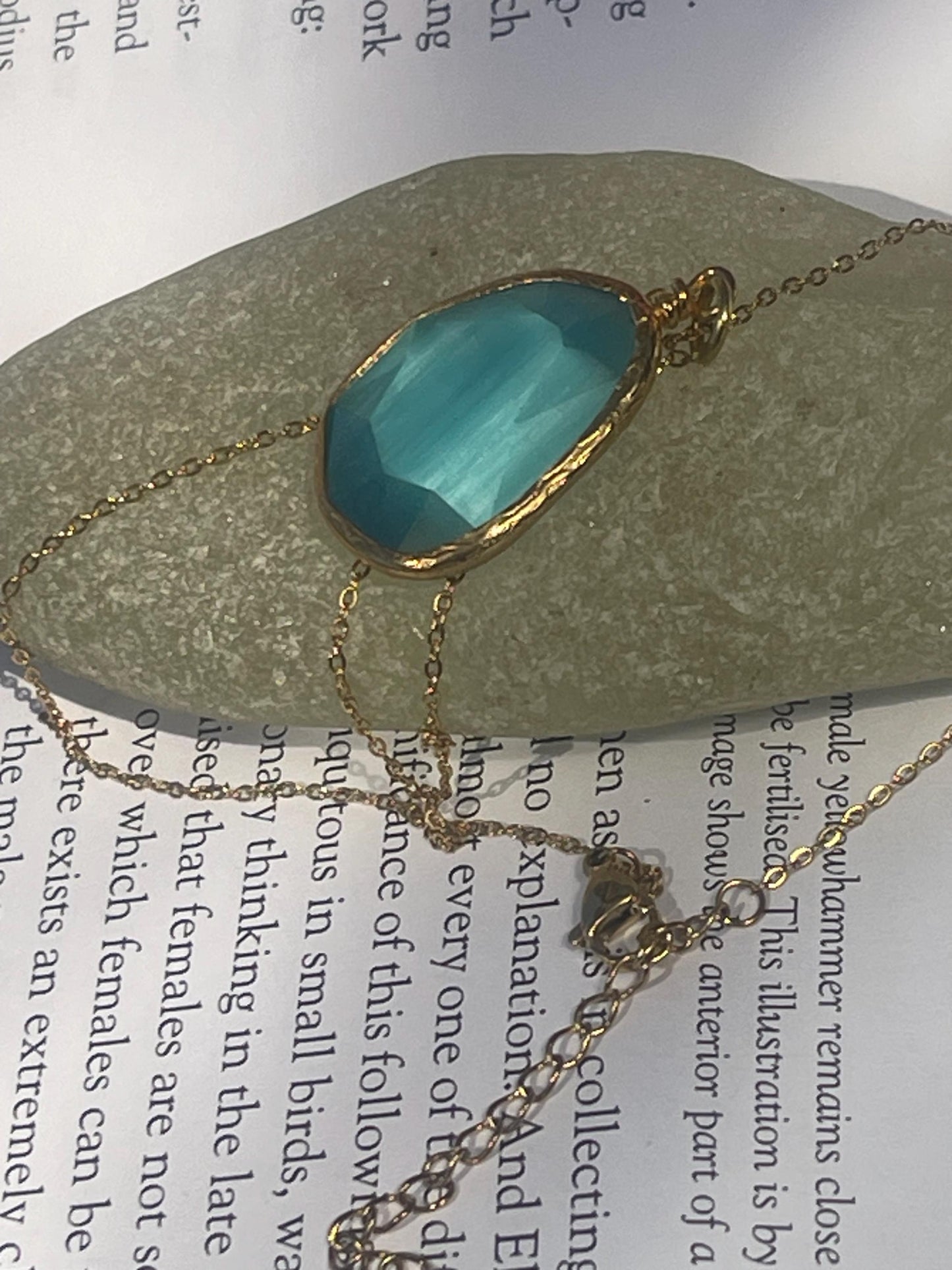 Stunning blue necklace on a recycled adjustable chain. Unusual and beautiful jewellery. Ethical, sustainable and eco friendly.