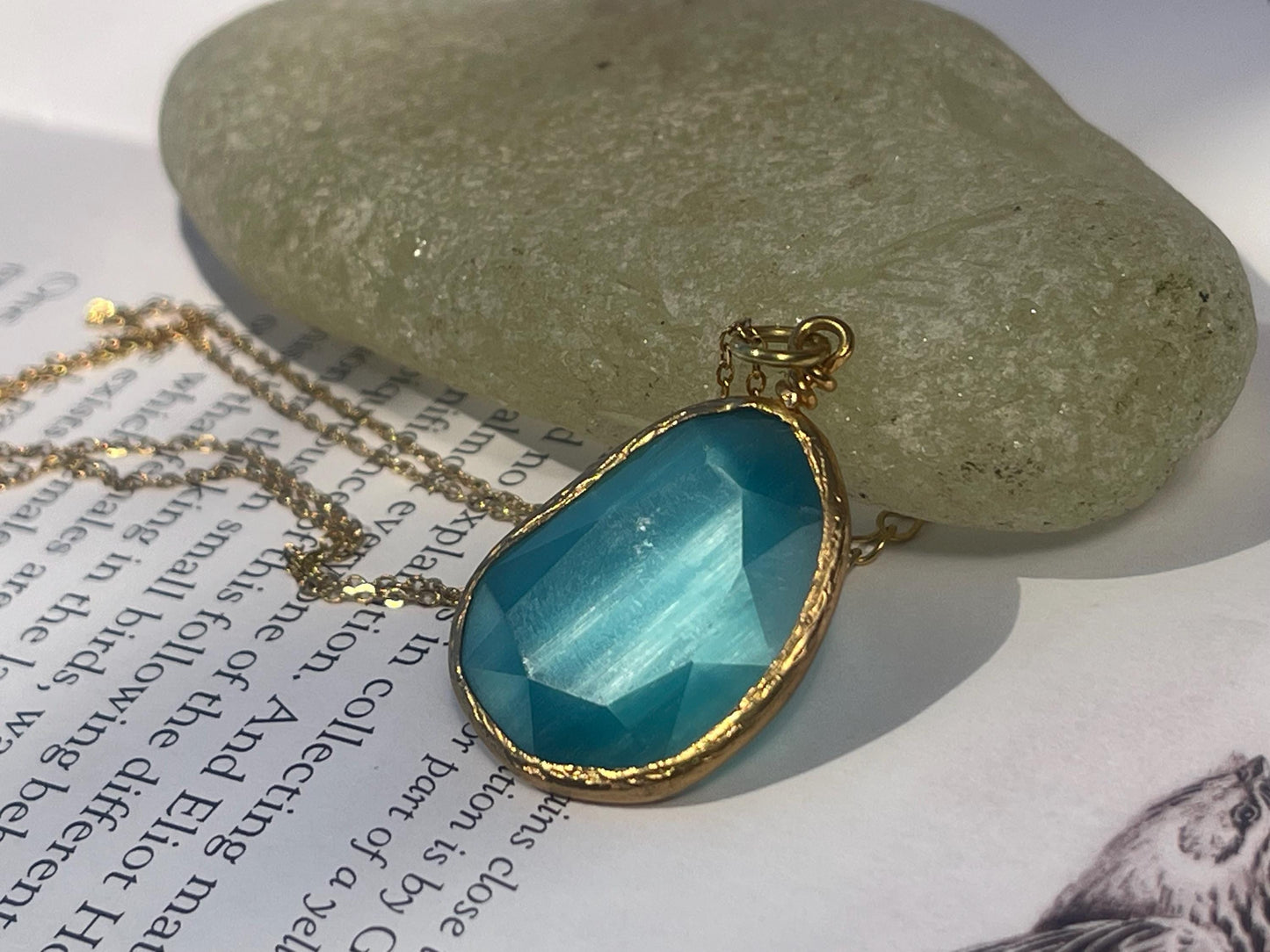 Stunning blue necklace on a recycled adjustable chain. Unusual and beautiful jewellery. Ethical, sustainable and eco friendly.
