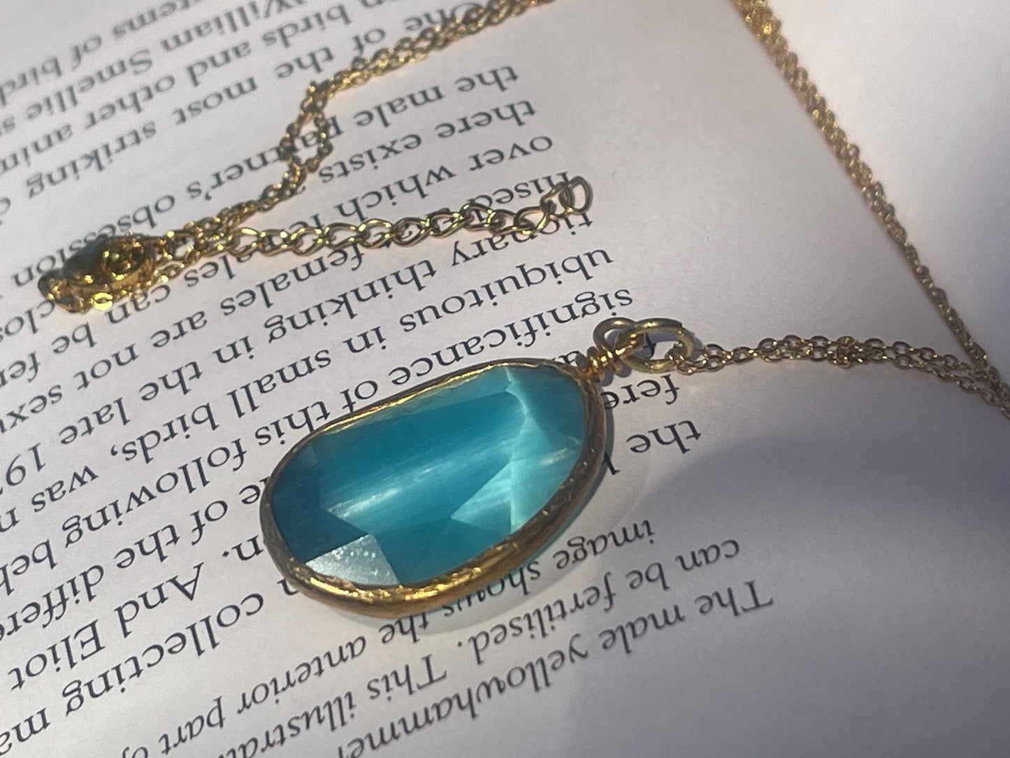 Stunning blue necklace on a recycled adjustable chain. Unusual and beautiful jewellery. Ethical, sustainable and eco friendly.