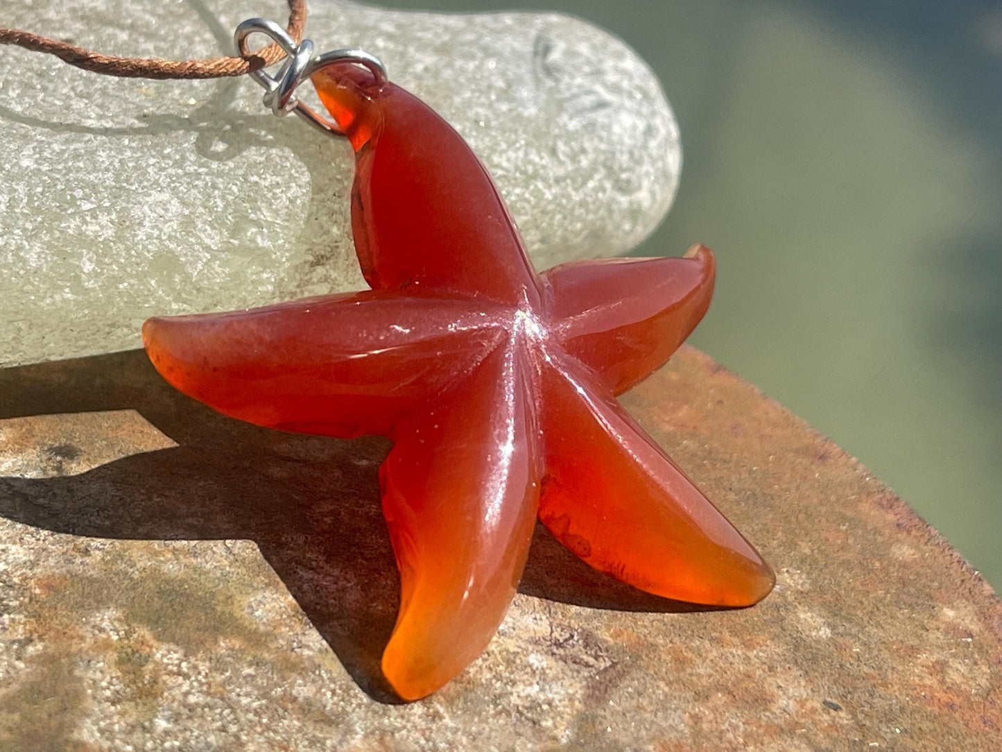 Cherry blossom agate necklace, ethical jewellery, starfish necklace, unique jewellery, orange agate pendant, orange gemstone necklace.