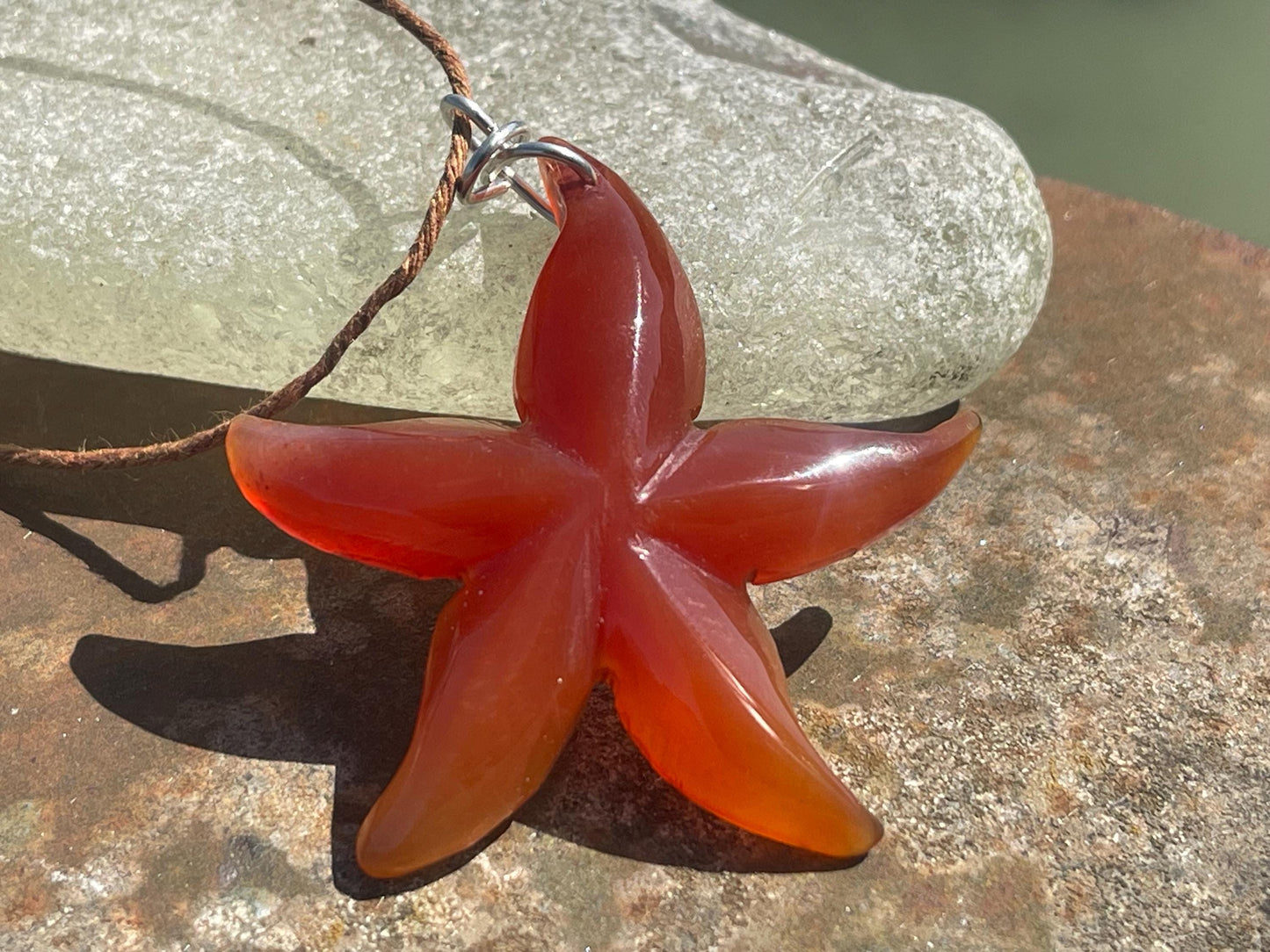 Cherry blossom agate necklace, ethical jewellery, starfish necklace, unique jewellery, orange agate pendant, orange gemstone necklace.