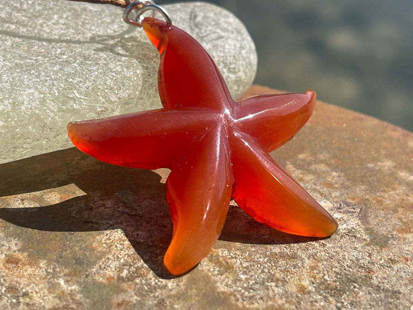 Cherry blossom agate necklace, ethical jewellery, starfish necklace, unique jewellery, orange agate pendant, orange gemstone necklace.