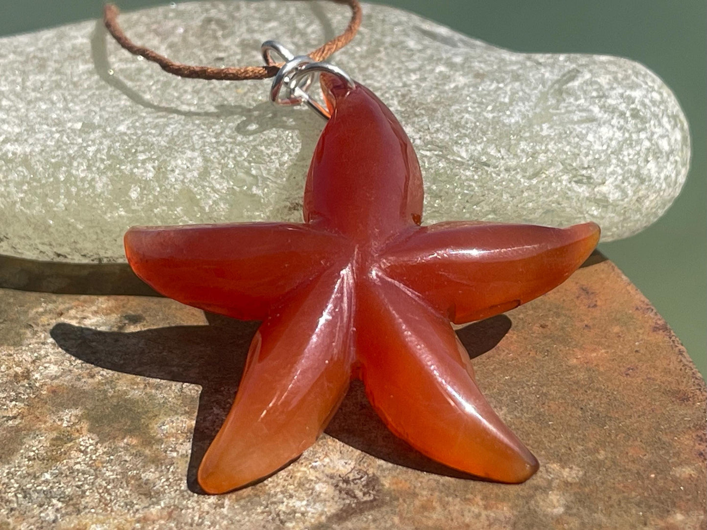 Cherry blossom agate necklace, ethical jewellery, starfish necklace, unique jewellery, orange agate pendant, orange gemstone necklace.