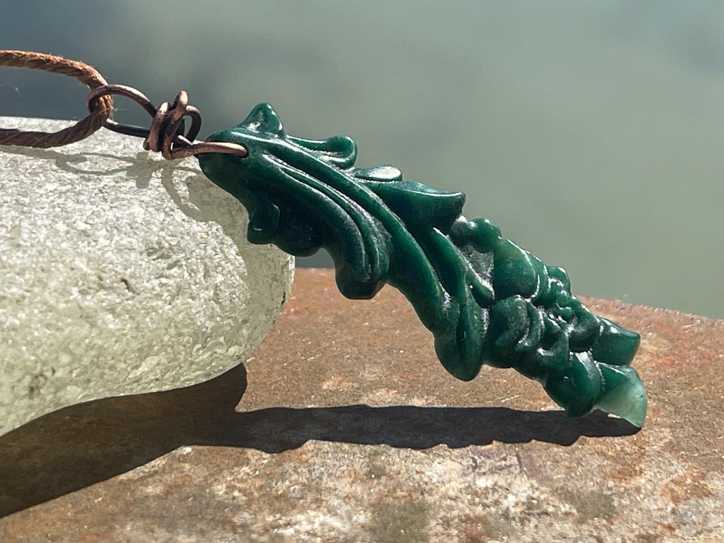 Carved jade necklace. Jade pendant. Unusual green gemstone necklace. Boho jewellery. Handmade jade jewellery.