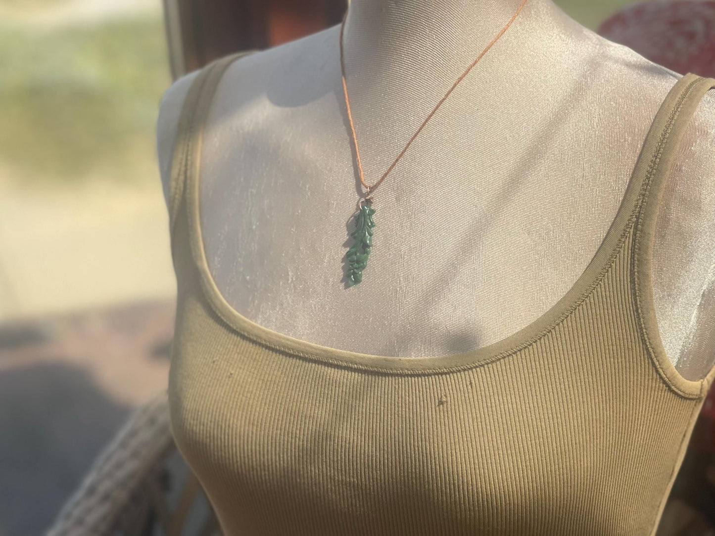 Carved jade necklace. Jade pendant. Unusual green gemstone necklace. Boho jewellery. Handmade jade jewellery.