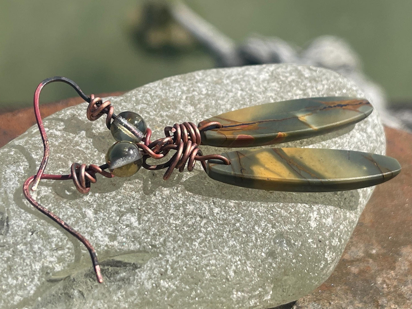 Picasso jasper gemstone earrings. Ethical jewellery, orange gemstone earrings. Stunning unique jewellery. Eco friendly unique earrings.