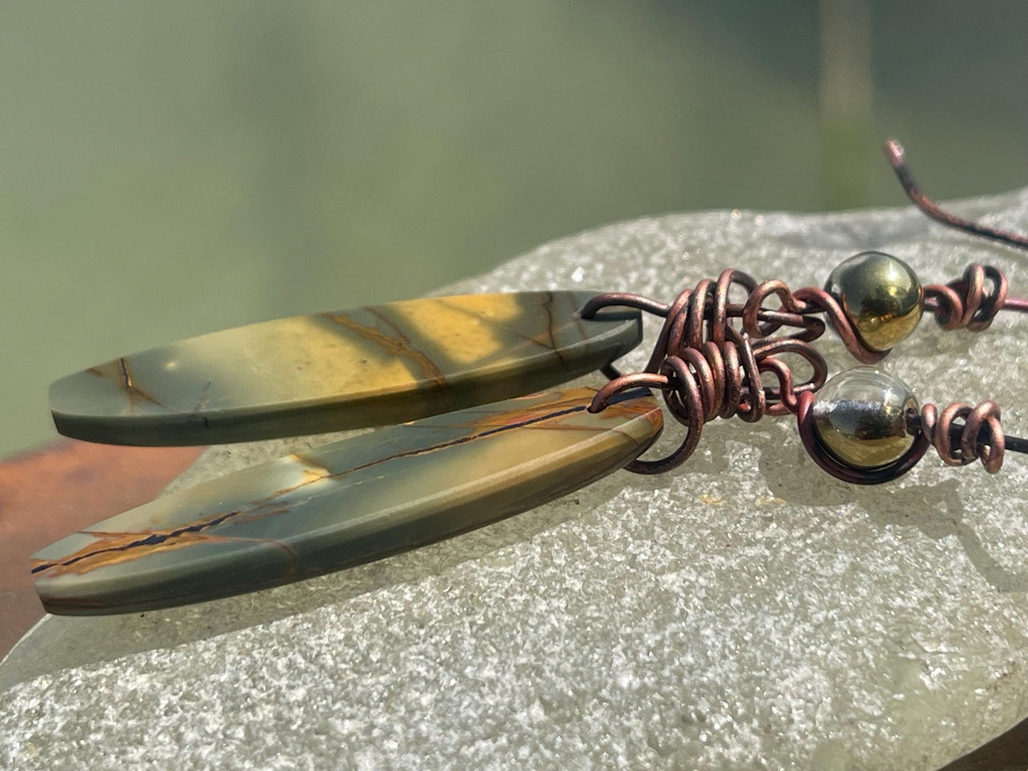 Picasso jasper gemstone earrings. Ethical jewellery, orange gemstone earrings. Stunning unique jewellery. Eco friendly unique earrings.