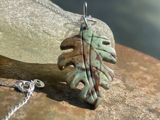 Green opal leaf necklace, opal pendant. Handmade necklace, opal jewellery, gift for gardener, unusual necklace, unique jewellery. Earthy
