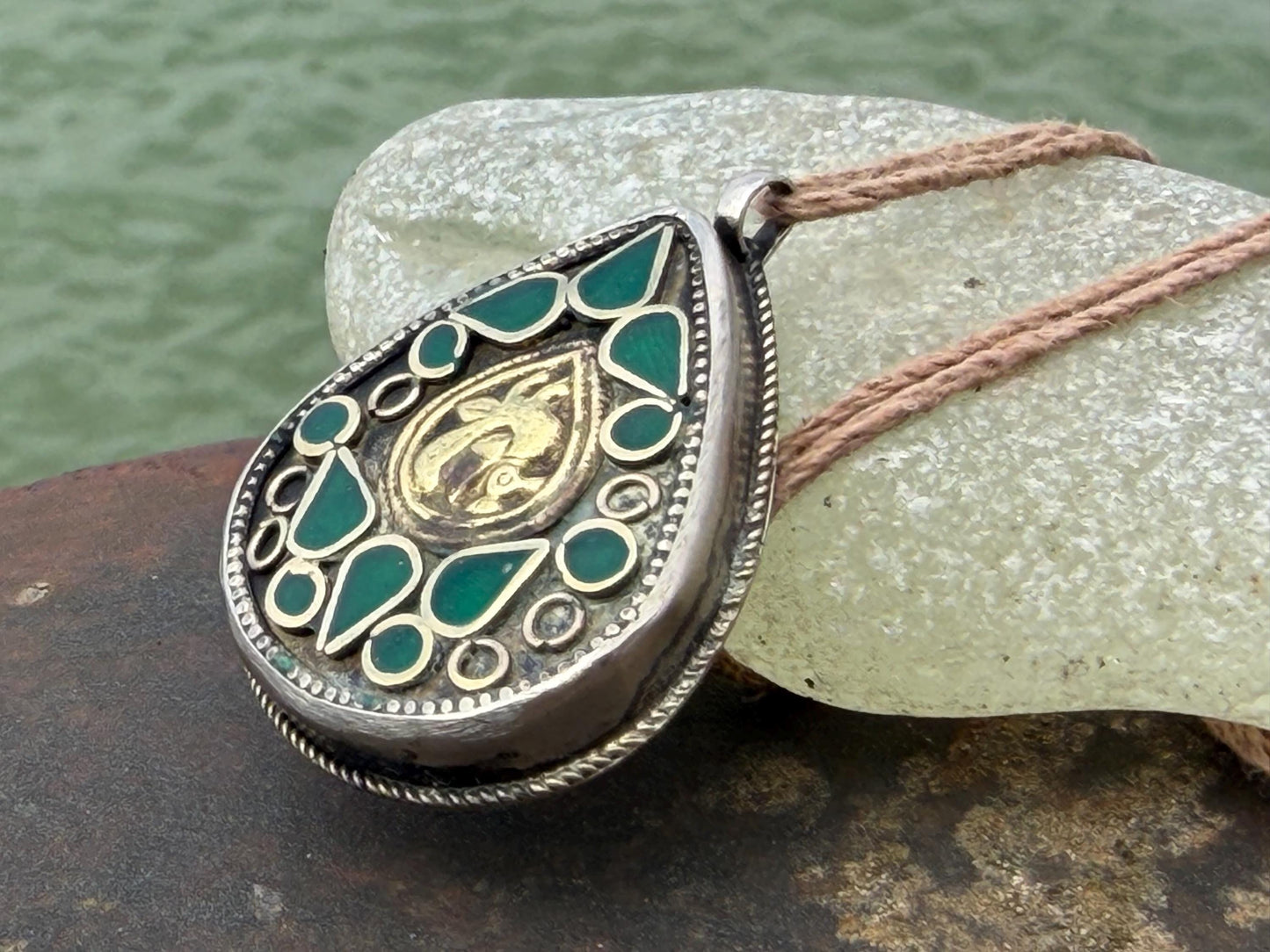 Gypsy jewellery, large green necklace, enamel necklace, vintage jewellery, ethical jewellery, gypsy necklace, boho necklace, large jewellery