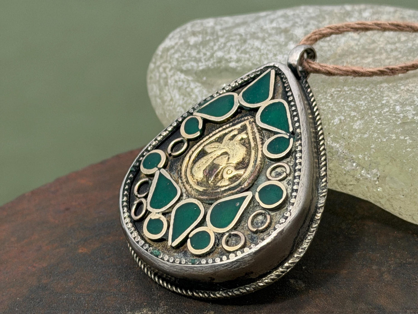 Gypsy jewellery, large green necklace, enamel necklace, vintage jewellery, ethical jewellery, gypsy necklace, boho necklace, large jewellery