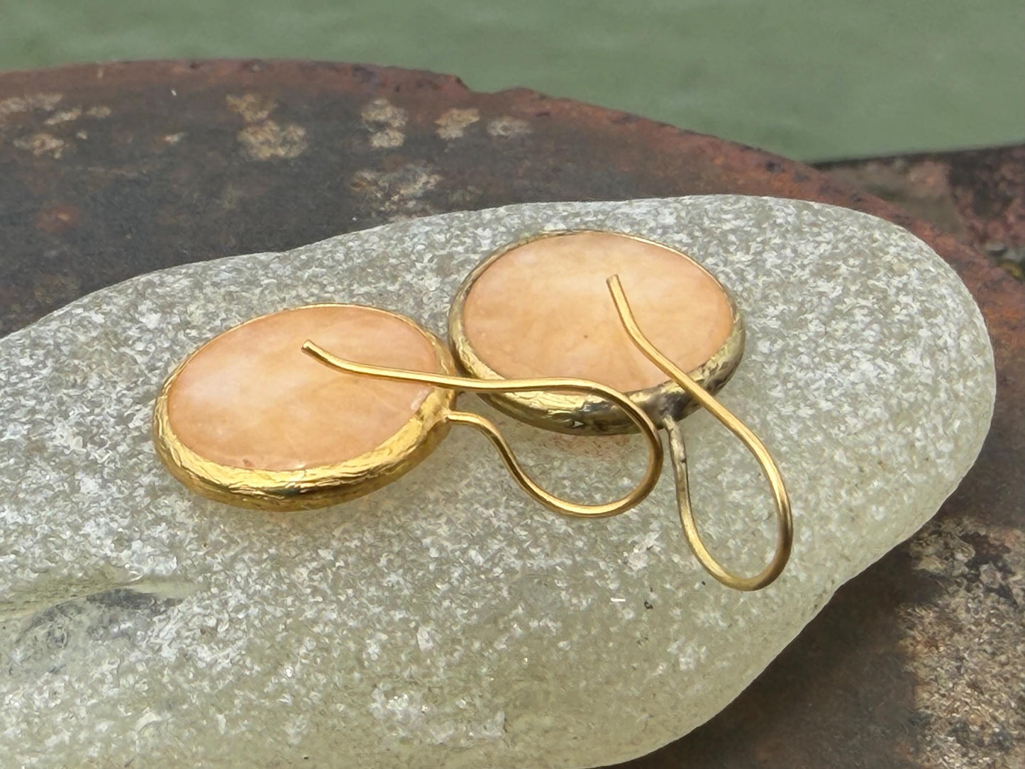 Gypsy jewellery, peach earrings, peach jewellery, ethical jewellery, gypsy earrings, romantic gifts, eco friendly jewellery. Unusual earring