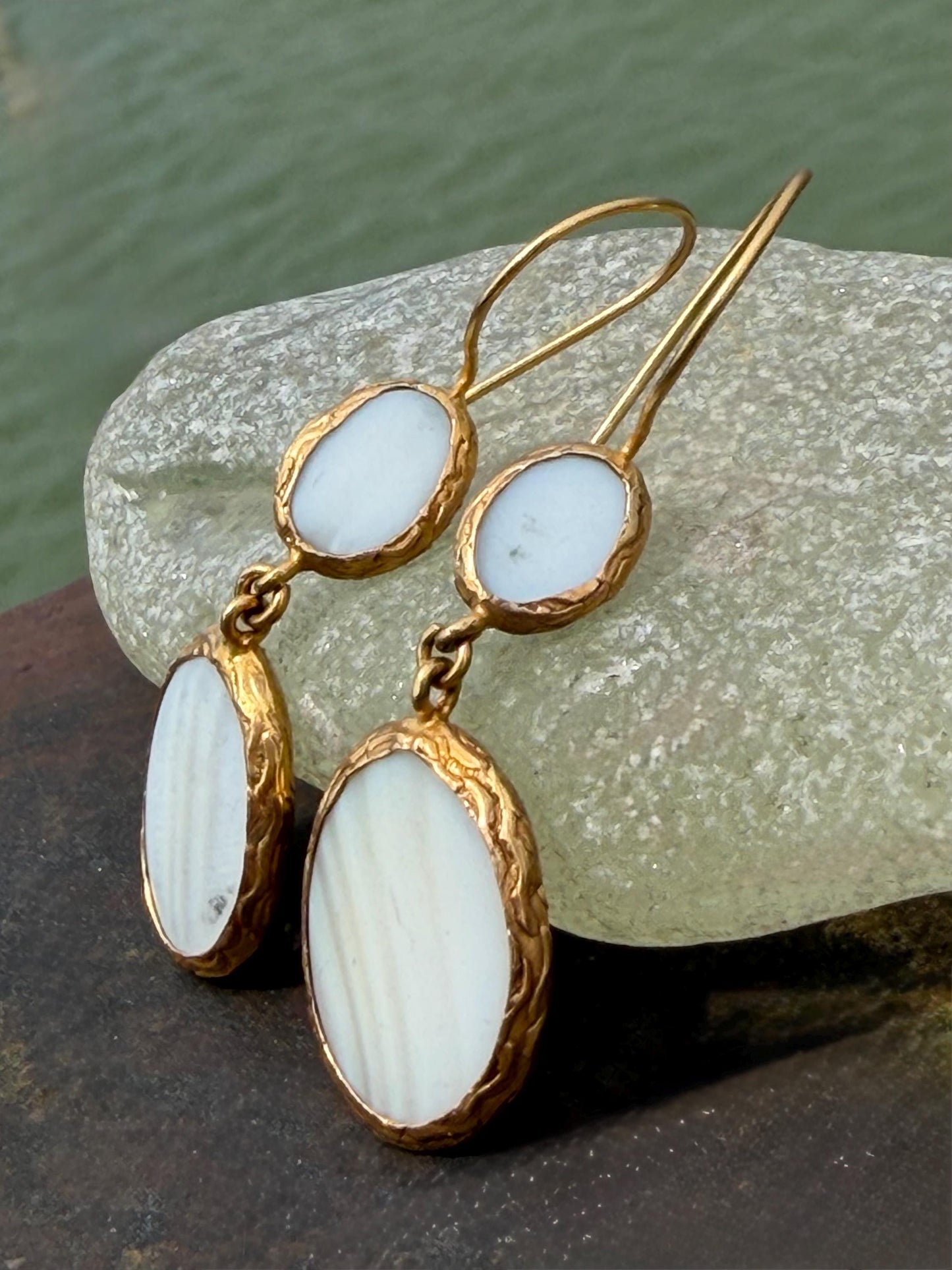 Gypsy jewellery, gold vintage earrings, white jewellery, ethical jewellery, gypsy earrings, romantic gifts, eco friendly jewellery