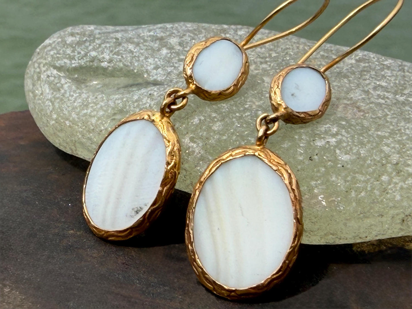 Gypsy jewellery, gold vintage earrings, white jewellery, ethical jewellery, gypsy earrings, romantic gifts, eco friendly jewellery